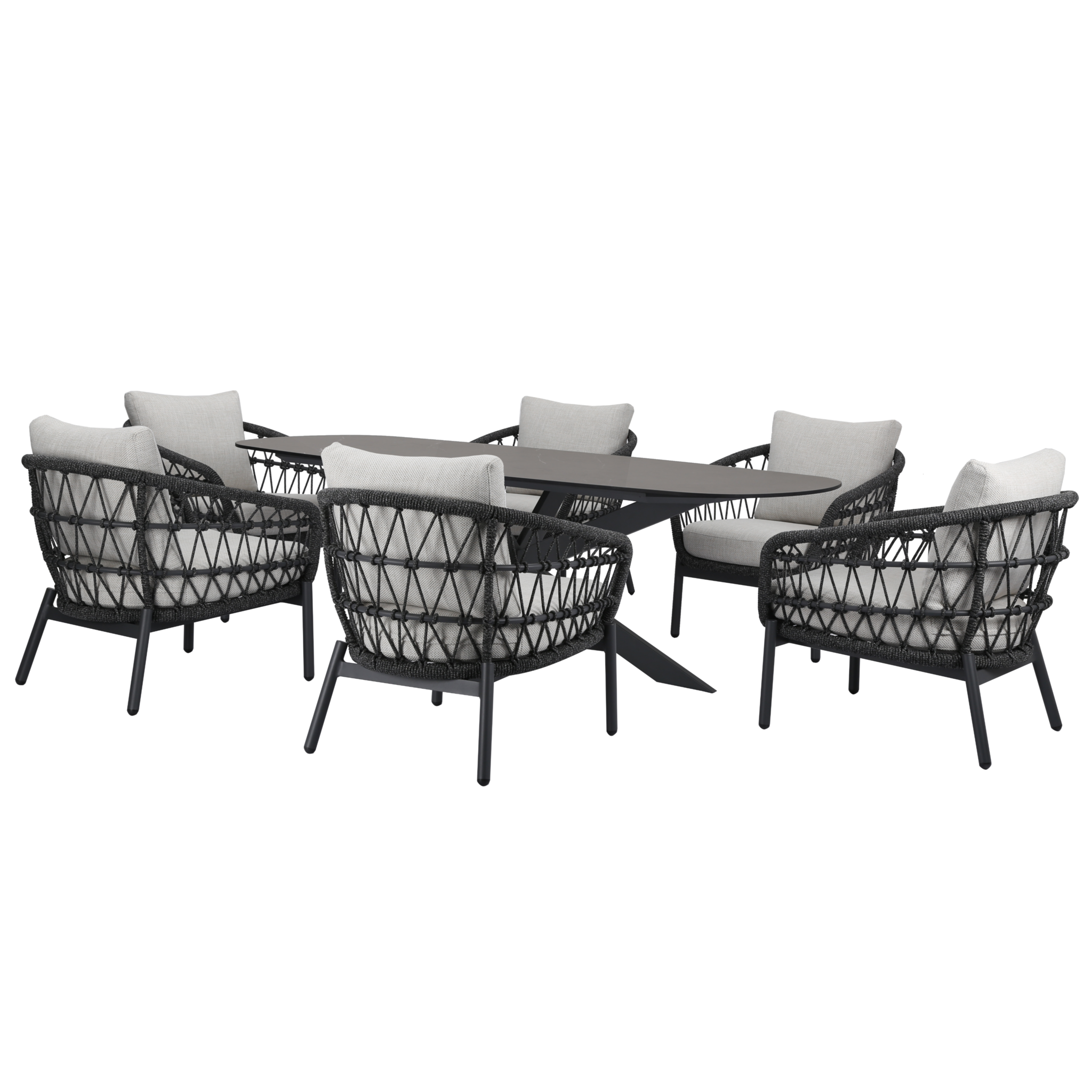 AVH-Collectie Arezzo San Francisco low dining tuinset 240x100xH69 cm 7 delig antraciet