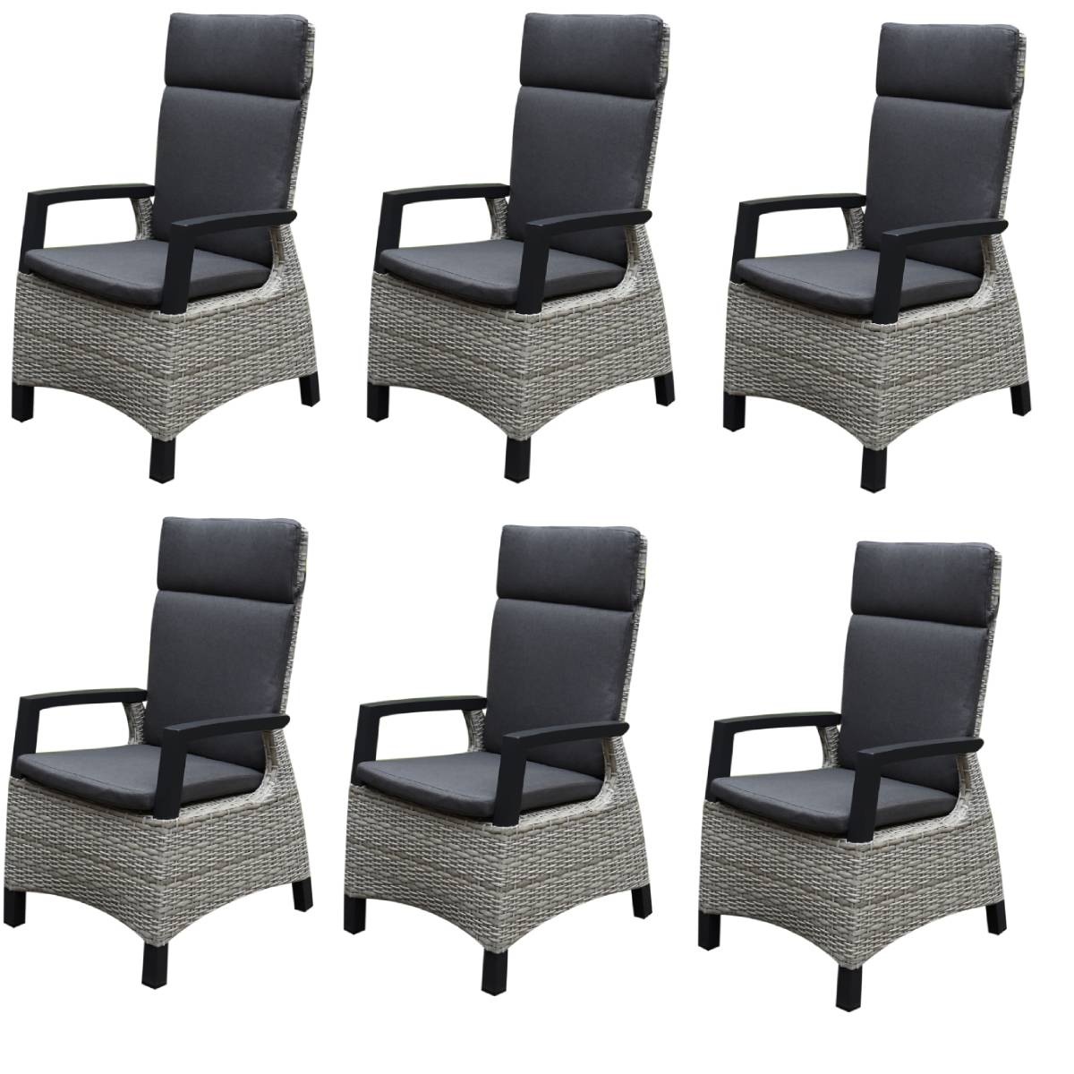 AVH-Collectie Tunis dining tuinstoel verstelbaar grijs set van 6