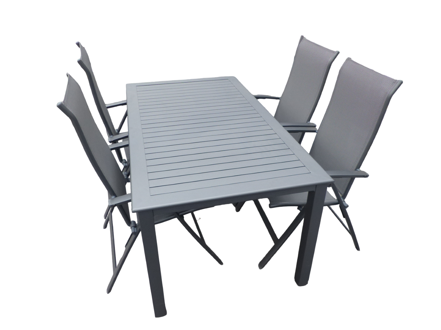 Suns Set van Este tafel 160x90 cm grijs en 4 Lucca stoelen antraciet - 
