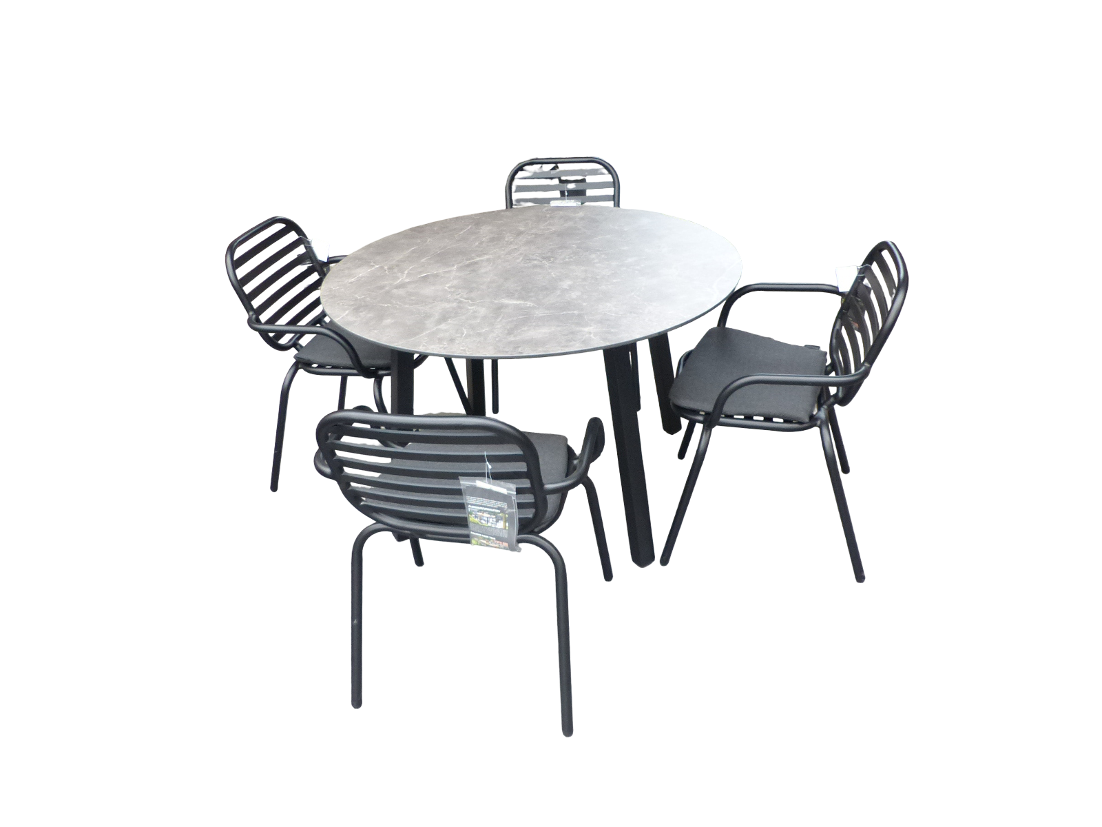 Yoi Set van Teeburu tafel 120 cm concrete en 4 Tomo stoelen zwart aluminium - 