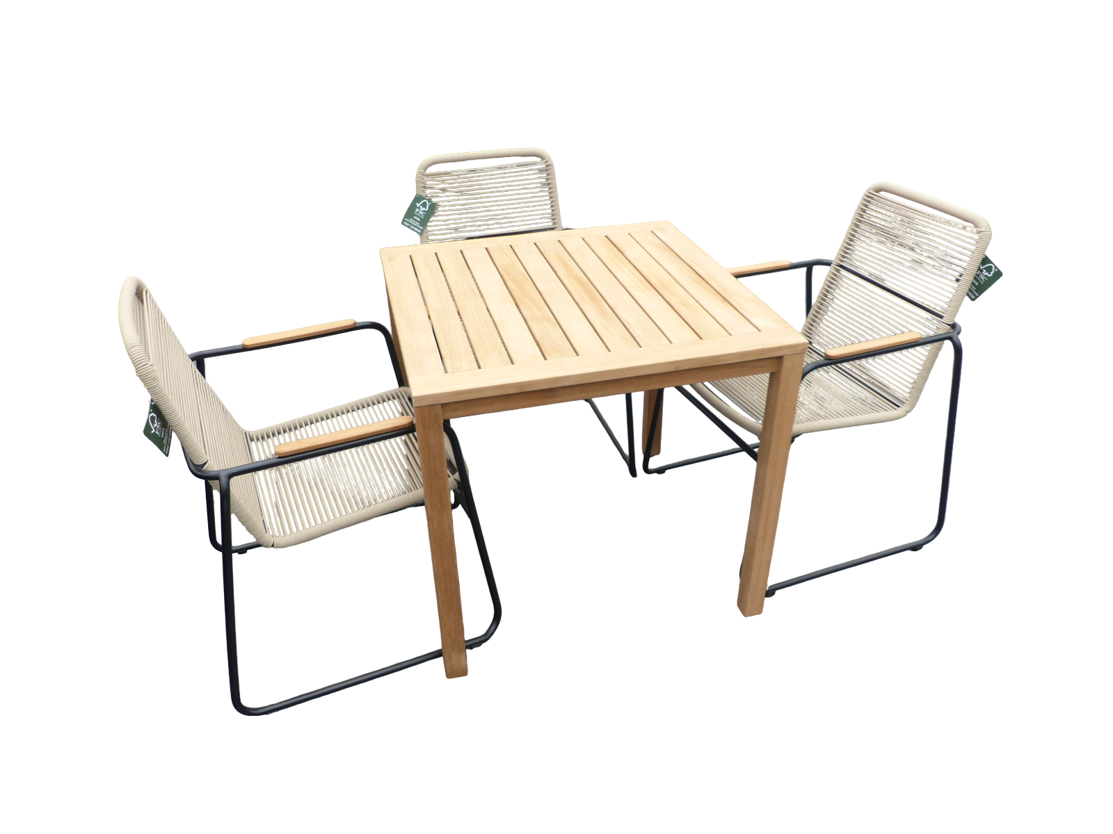 Yoi Set van Trento tafel 80x80x75 teak en 4 Wasabi stoelen naturel incl. kussen - 
