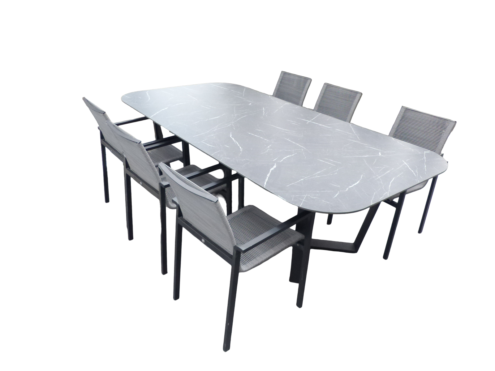 Yoi Set van Teeburu tafel 240x120x76 cm oval slate en 6 Ishi stoelen zwart/grijs - 