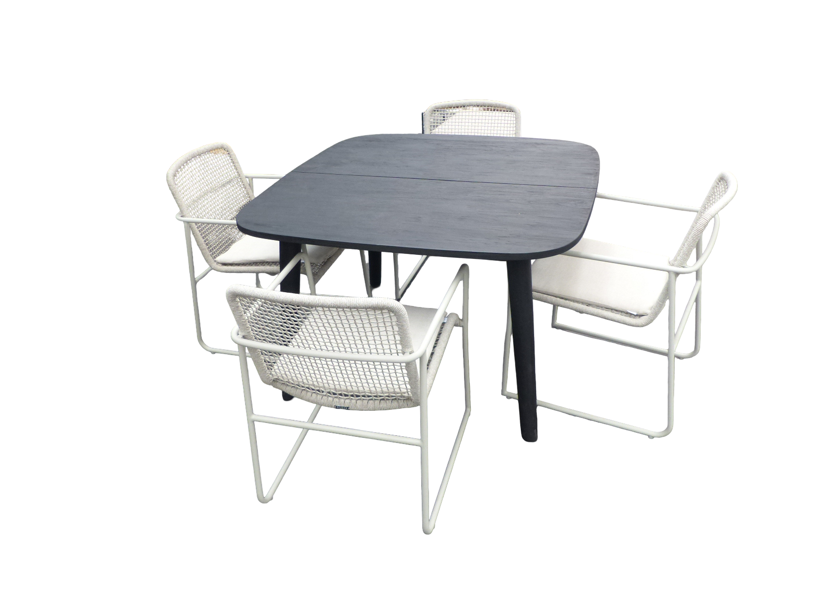 Yoi Set van Lennon tafel 120x120x76 cm charcoal en 4 Mira stoelen wit/taupe incl. kussen - 