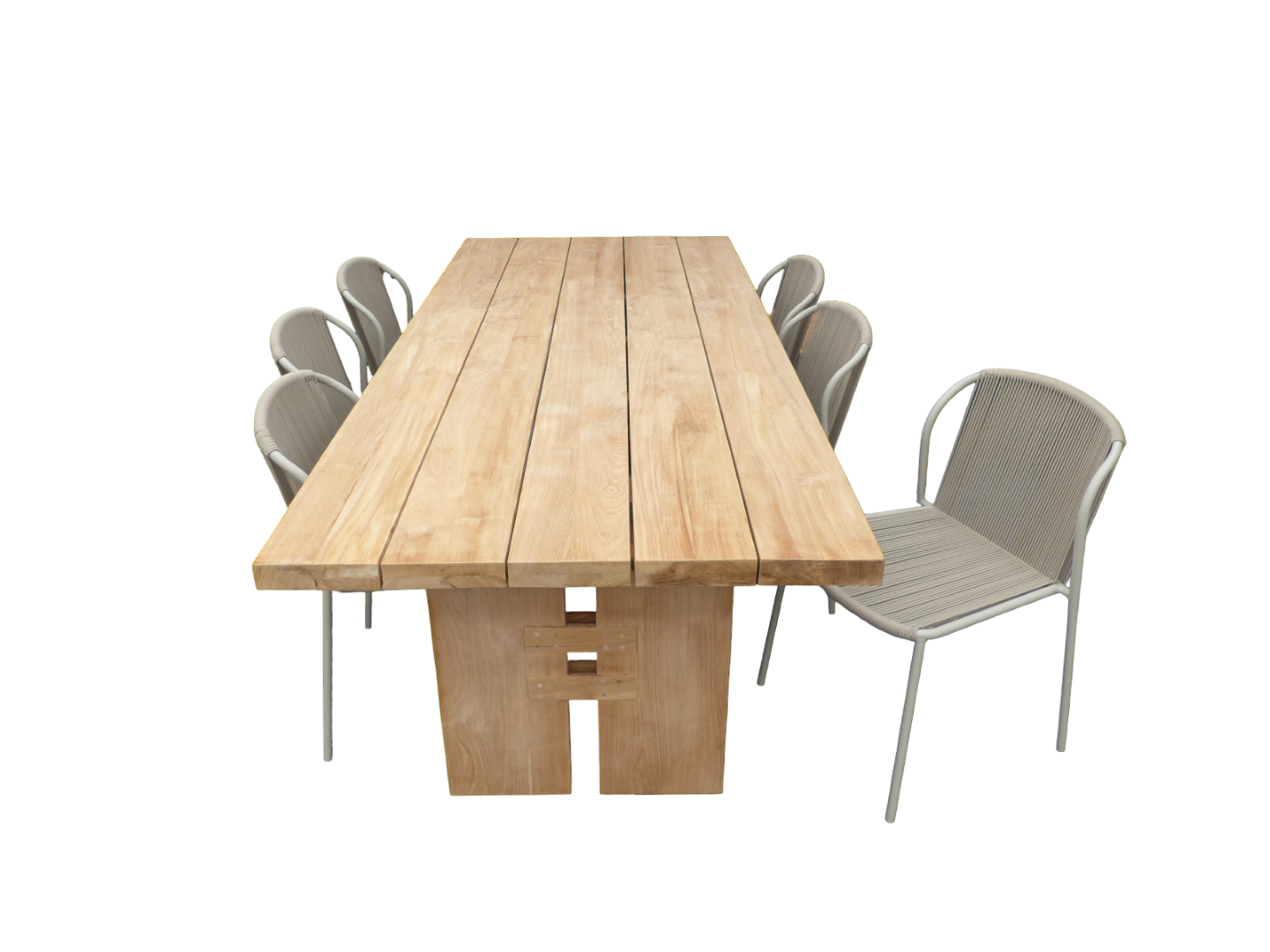Yoi Set van Zen tafel 240x100x75 cm teak en 6 Vedella stoelen (ZA) salix - 