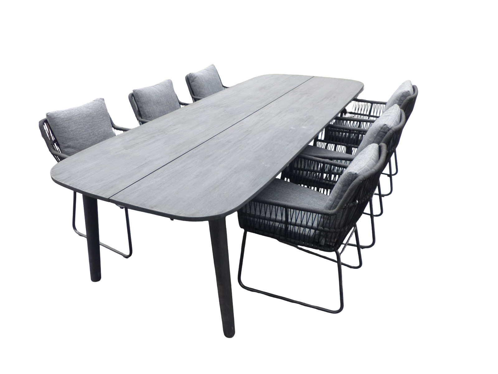 Yoi Set van Lennon tafel 280x110x76 cm charcoal en 6 Ran stoelen panther incl. kussens - 