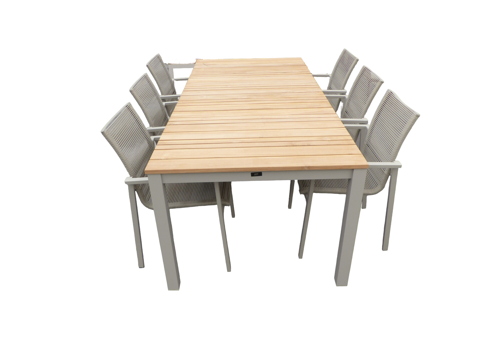 Yoi Set van Arashi tafel 220x90x76 cm salix/teak en 6 Ishi stoelen salix - 