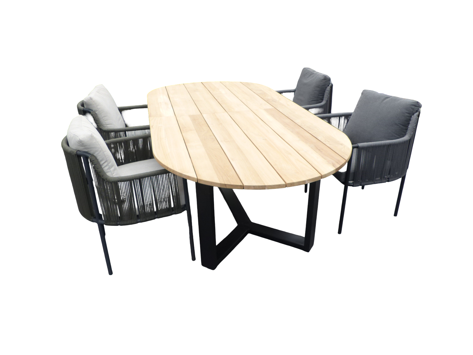 Yoi Set van Kaihou tafel 260x122x76 cm ovaal teak en 4 Umi stoelen zwart/grijs - 
