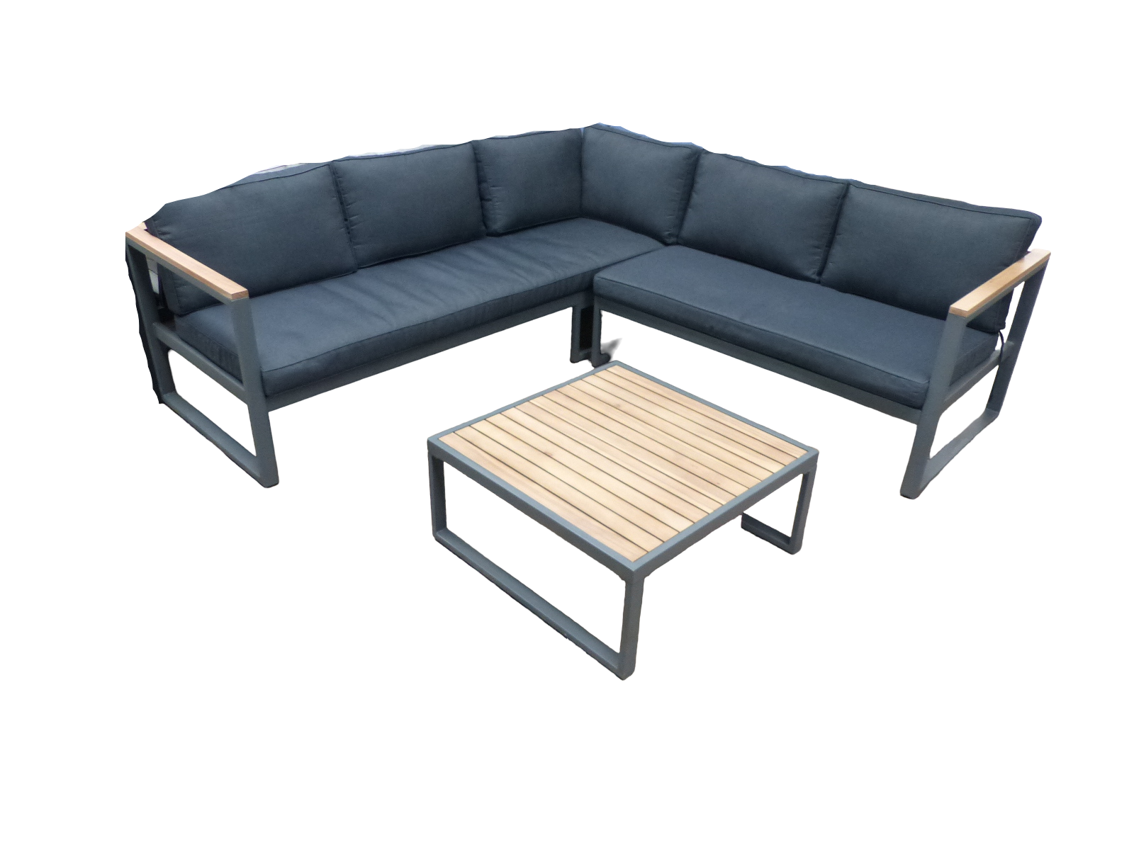 Eurofleur aanbieding Auckland cornerset antraciet/acacia light teak look incl. dark grey kussens - 
