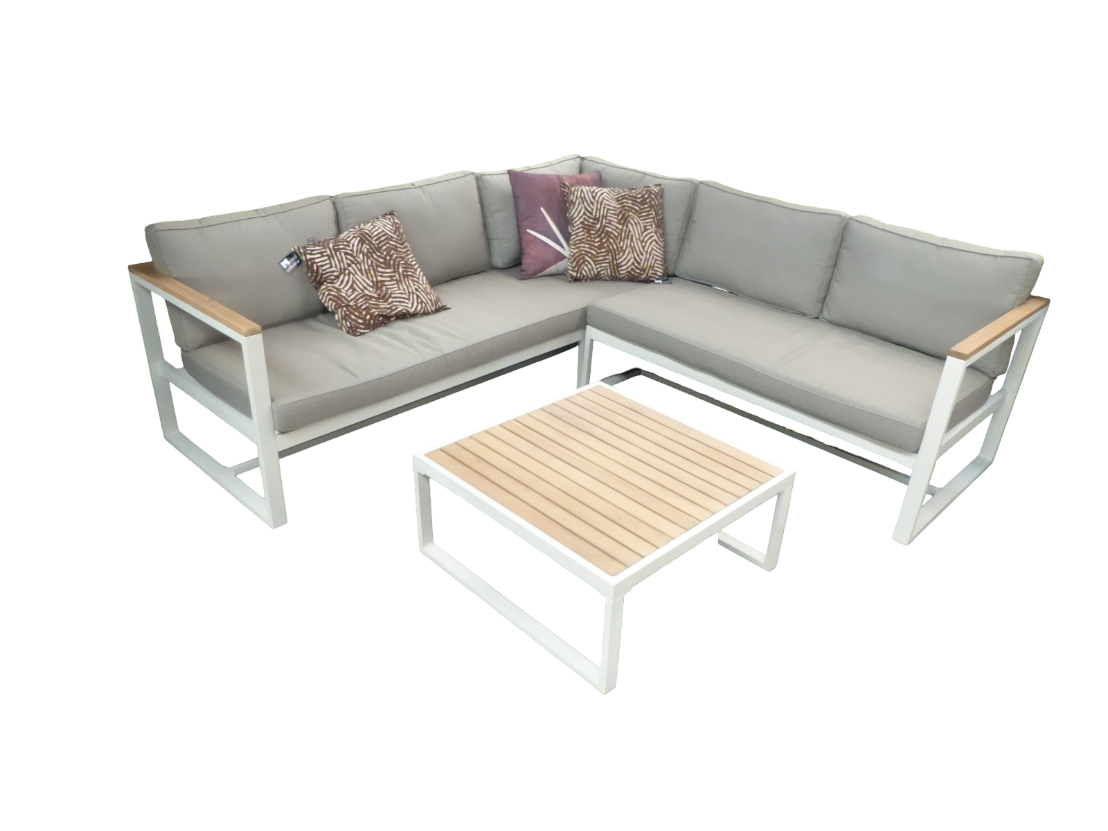 Eurofleur aanbieding Auckland cornerset oyster/acacia light teak look incl. royal taupe kussens - 