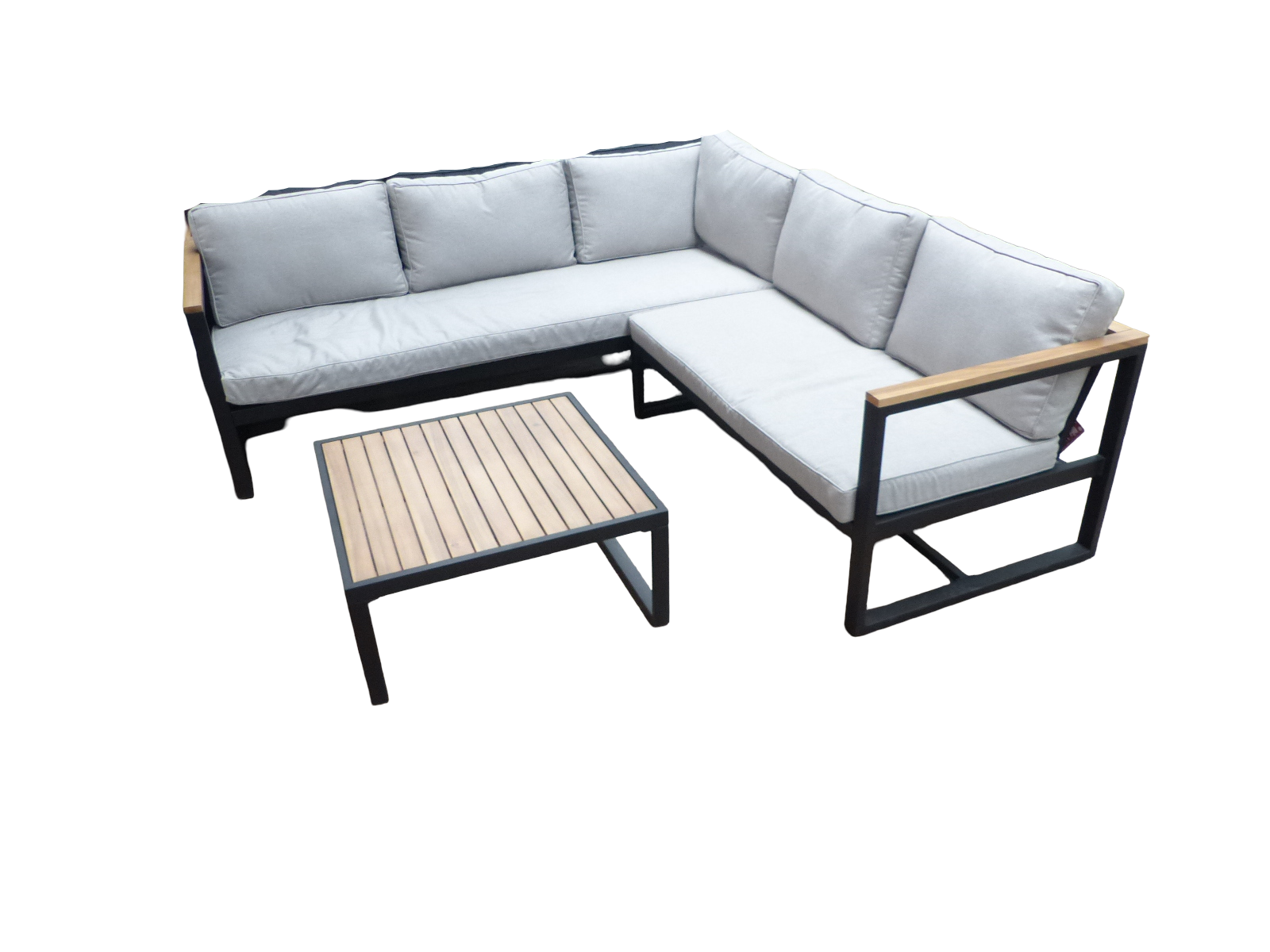 Eurofleur aanbieding Auckland cornerset zwart/acacia light teak look incl. royal stone grey kussens - 