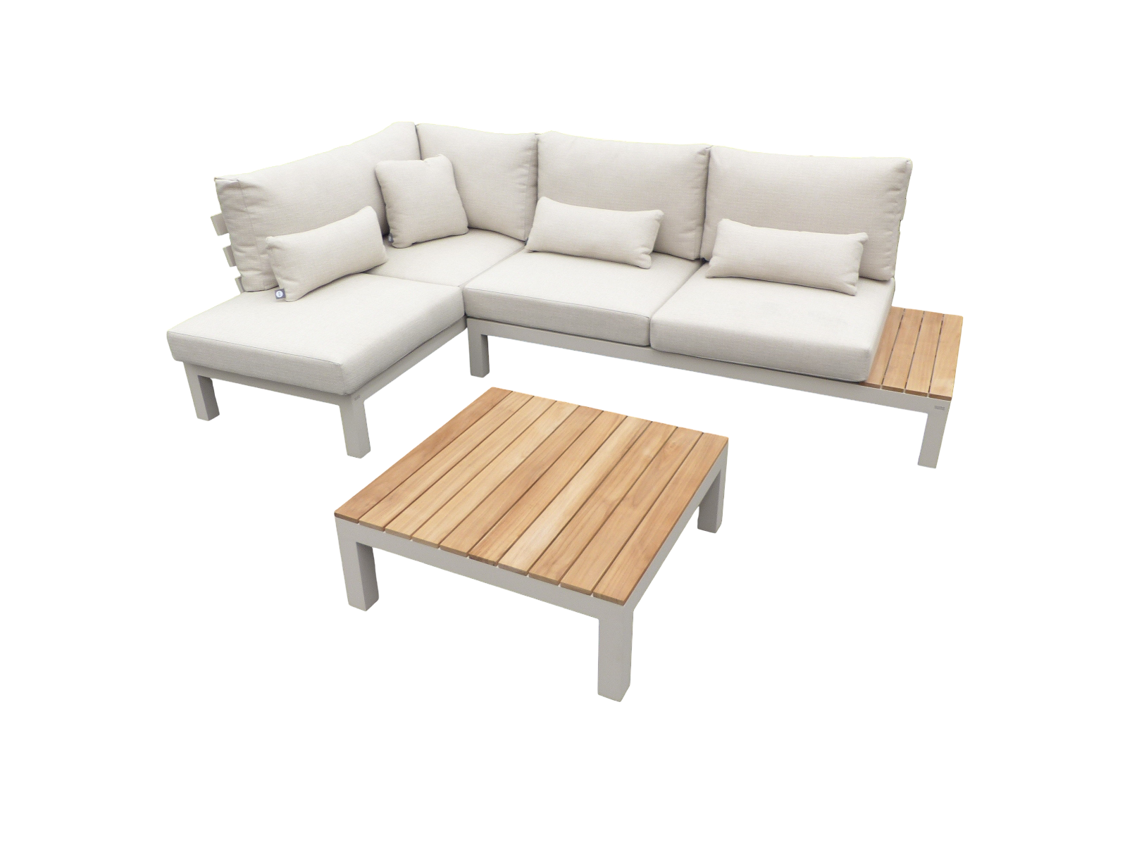 Suns Vita loungeset chaise longue camel sand/teak incl. natural mixed weave kussens - 