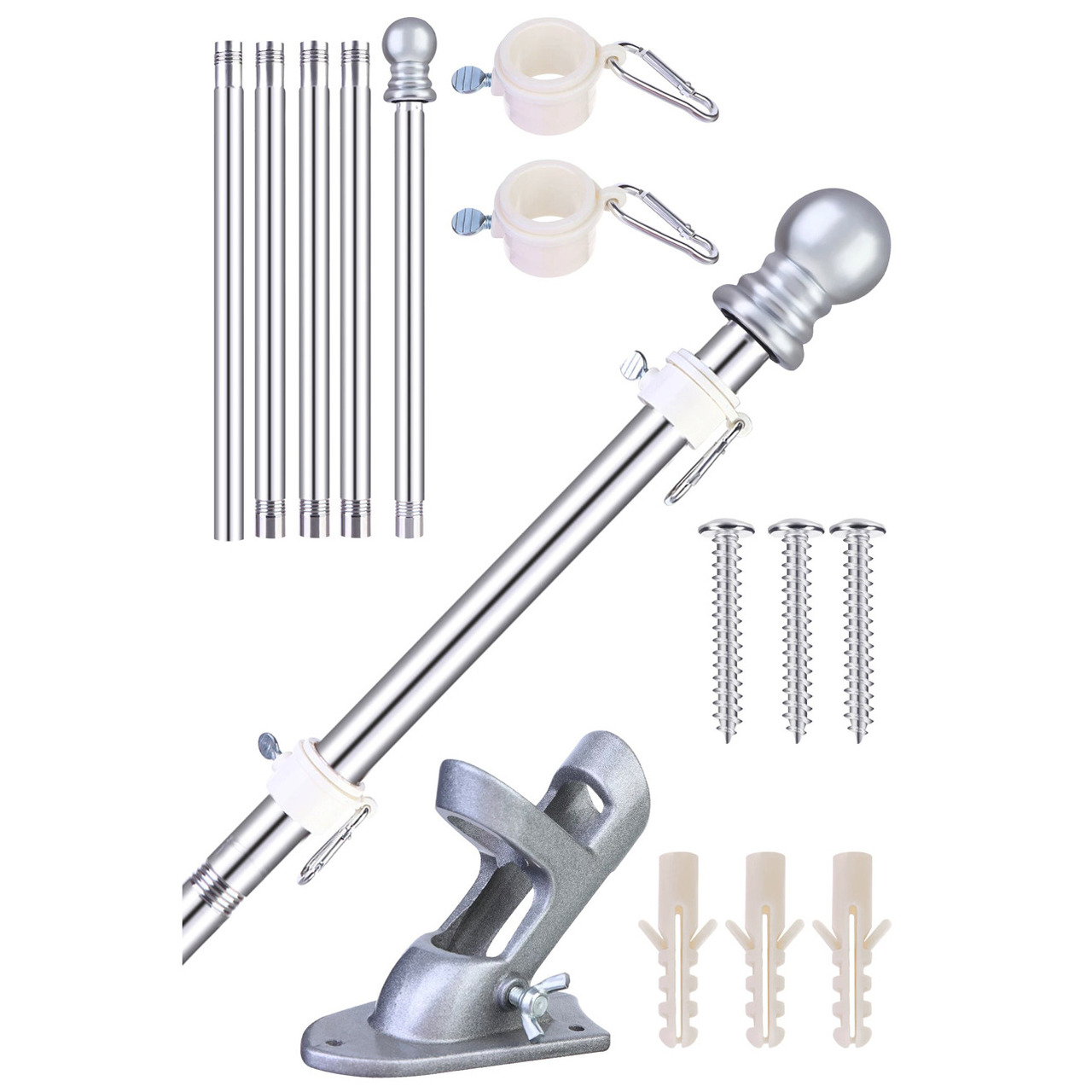 PartyXplosion Vlaggenstok/vlaggenmast set - incl muurhouder - aluminium - 183 cm - demontabel -