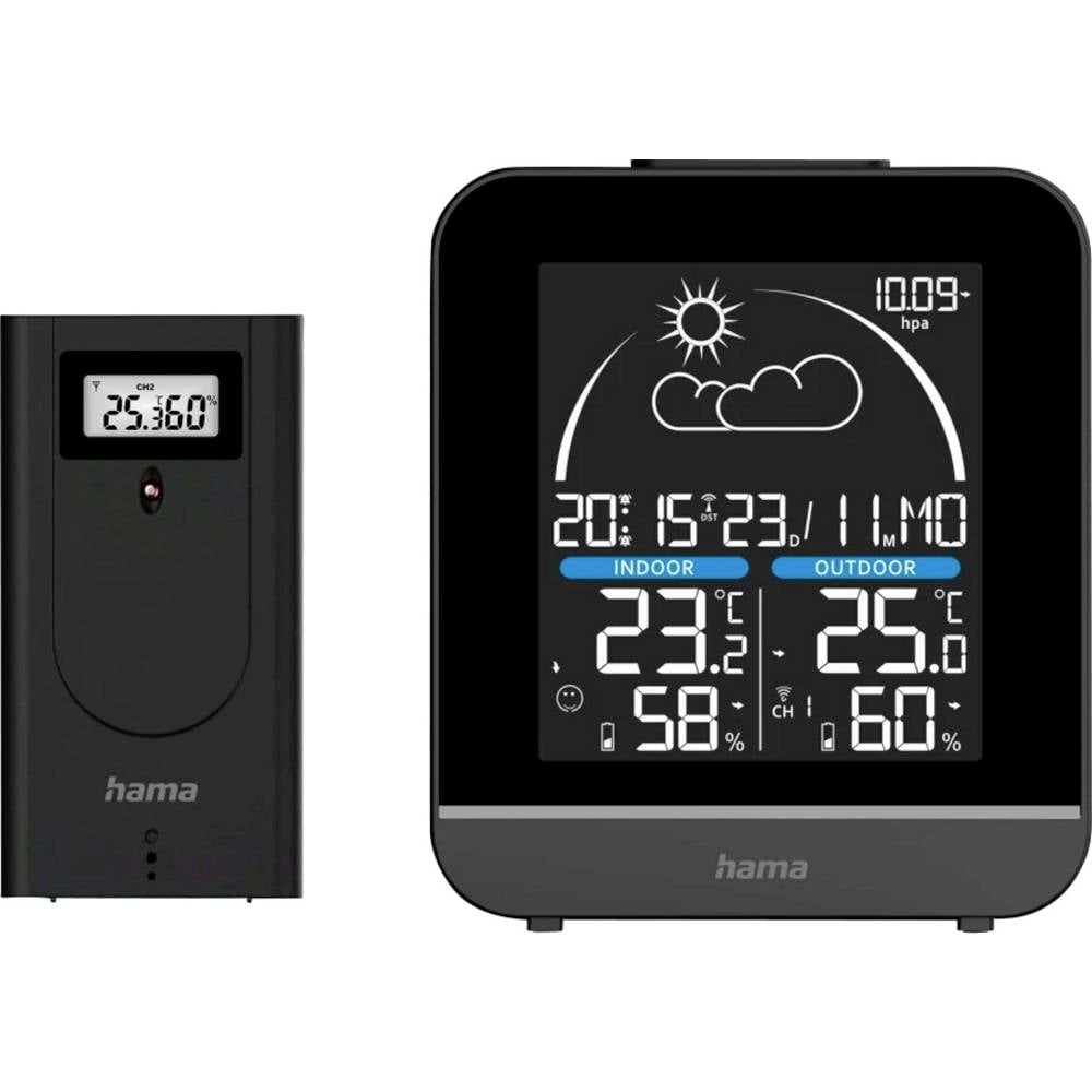 Hama Wetterstation La Gomera, mit Außensensor, Funk, Wecker, Schwarz 00222218 Draadloos weerstation