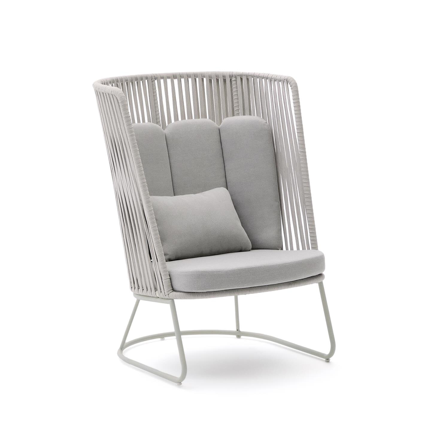 Kave Home Outdoor Fauteuil Saconca Met hoge rug, Gevlochten touw - Grijs