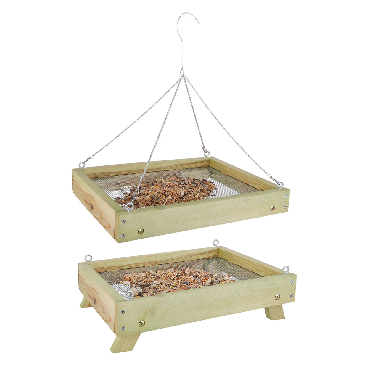 Esschert Design 2x stuks vogelvoedertafel hout staand en hangend 35 cm -