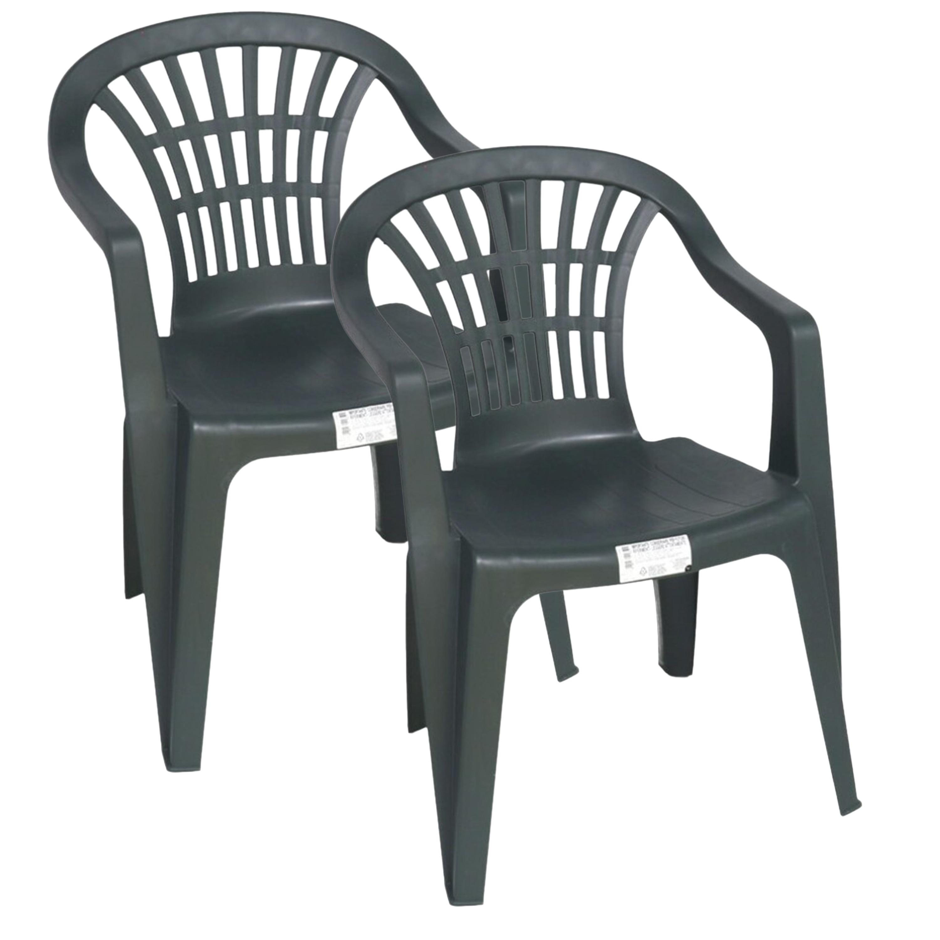 Gerimport Stoel voor buiten/binnen - 2x - tuinstoelen - donkergroen - 50 x 54 x 76 cm - stevig kunststof -
