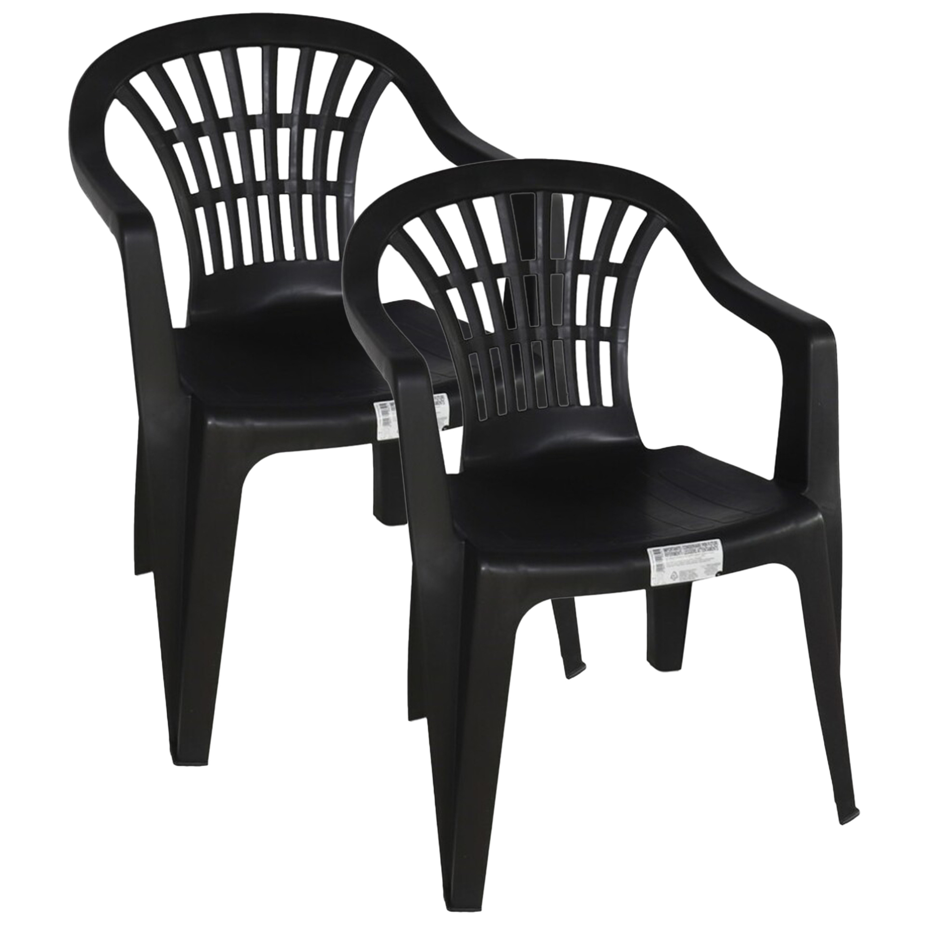 Gerimport Stoel voor buiten/binnen - 2x - tuinstoelen - zwart - 50 x 54 x 76 cm - stevig kunststof - Bijzet st -