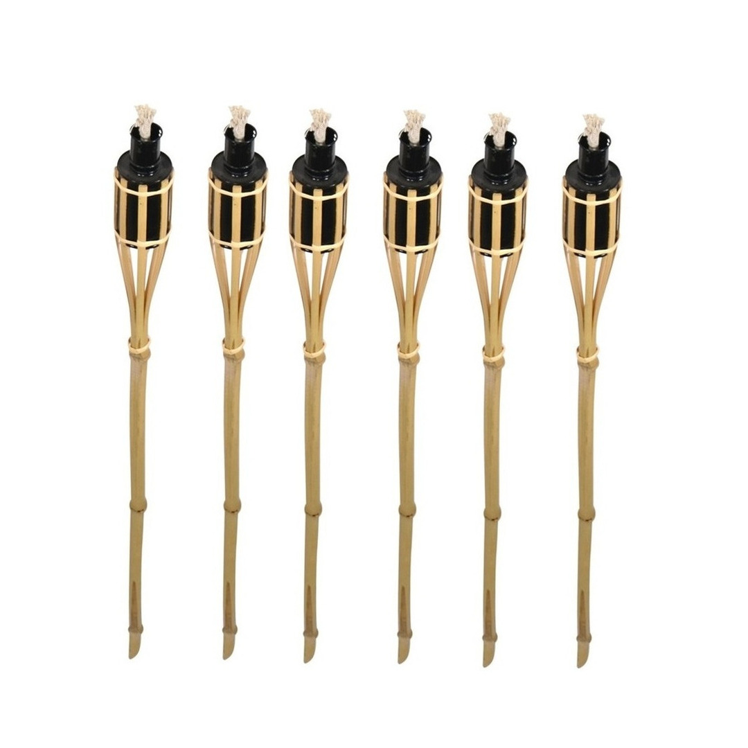 Bellatio Design Tuinfakkels - 6x stuks - bamboe - 60 cm - navulbaar - fakkels -
