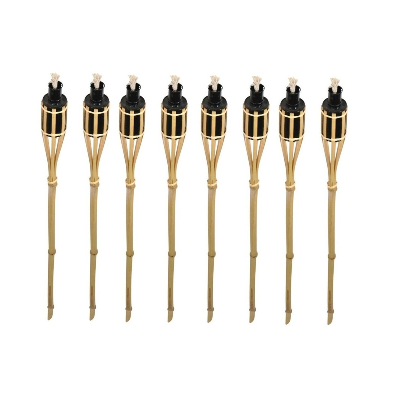 Bellatio Design Tuinfakkels - 8x stuks - bamboe - 60 cm - navulbaar - fakkels -