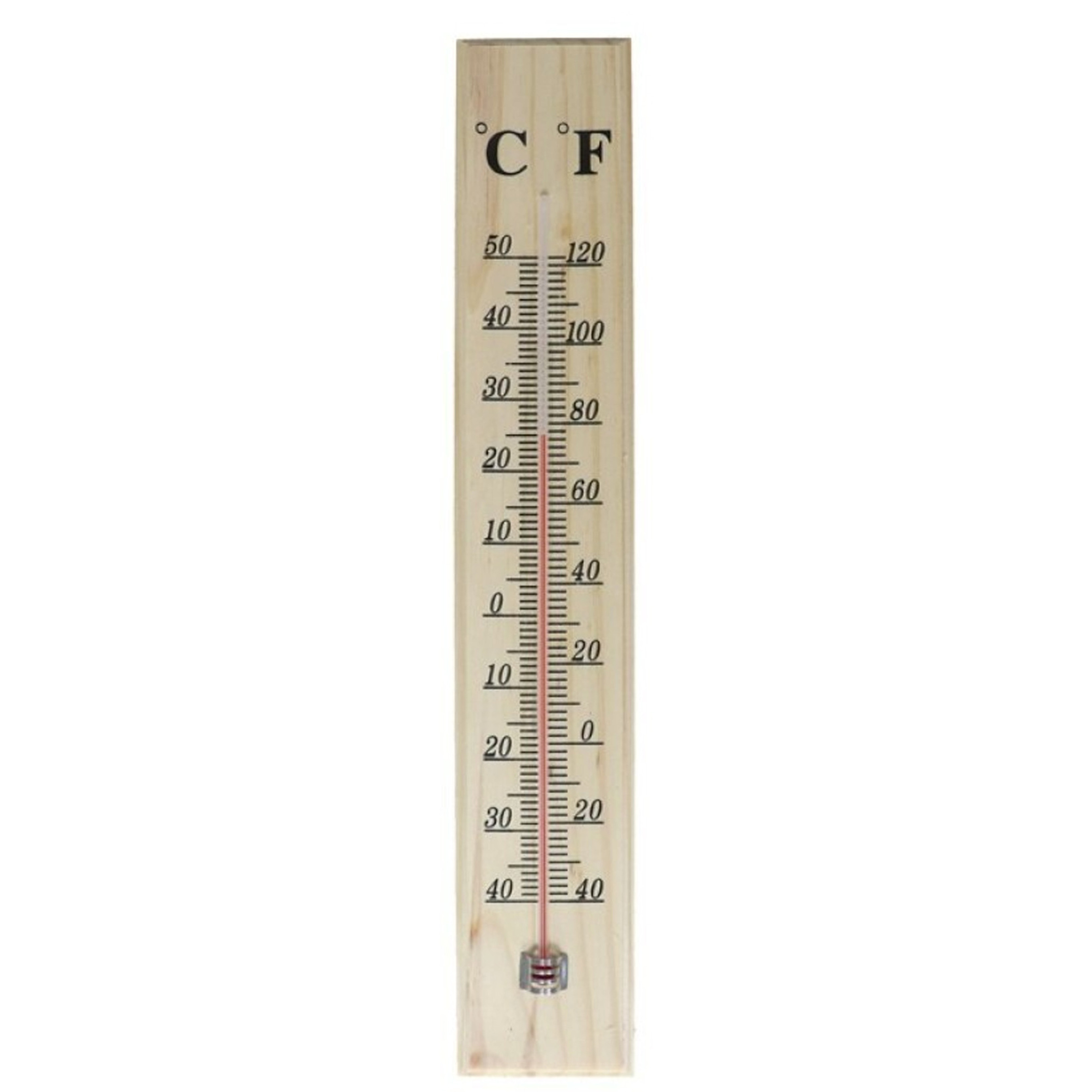 Gerimport Thermometer - hout - x 7 cm - naturel - tot 50 graden Celsius -