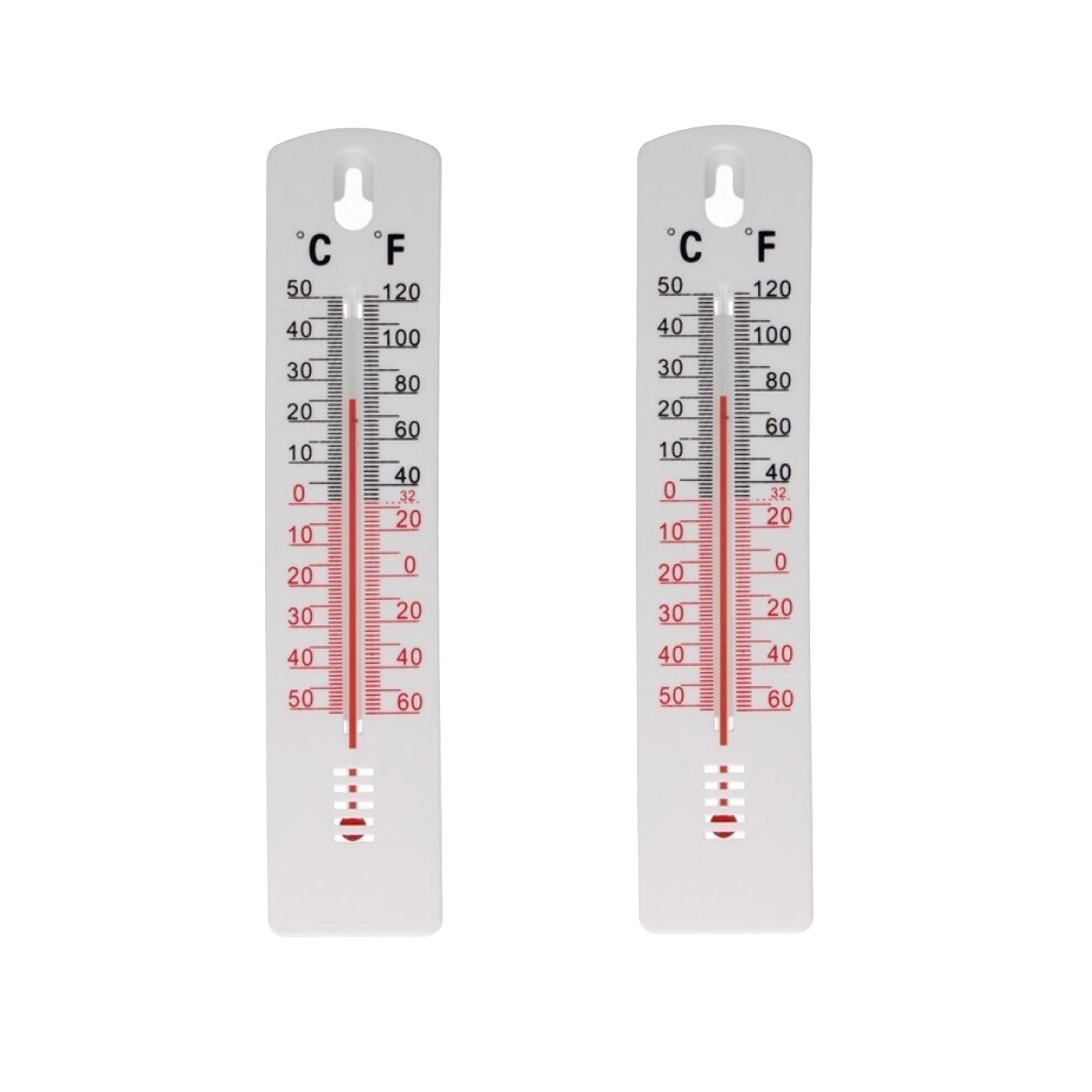Gerimport Thermometer - 2x - kunststof - 20 x 4 cm - wit - tot 50 graden Celsius -