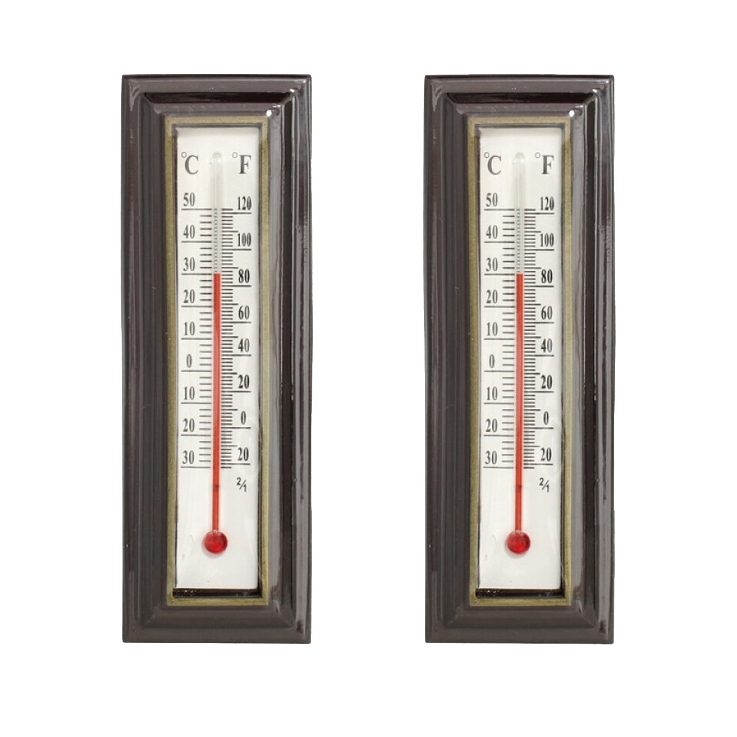 Gerimport Thermometer - 2x - kunststof - 16 x 5 cm - bruin - tot 50 graden Celsius -