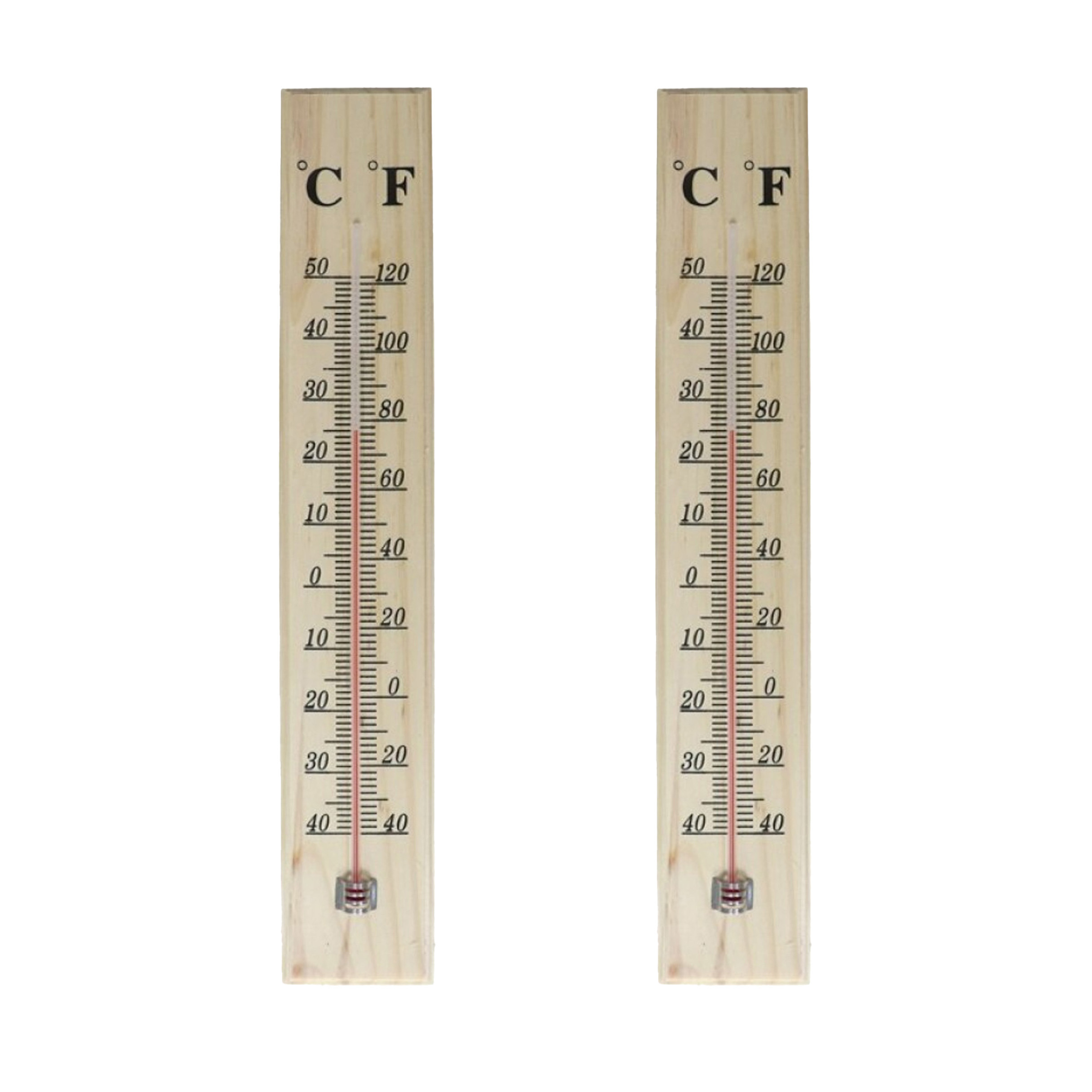 Gerimport Thermometer - 2x - hout - x 7 cm - naturel - tot 50 graden Celsius -