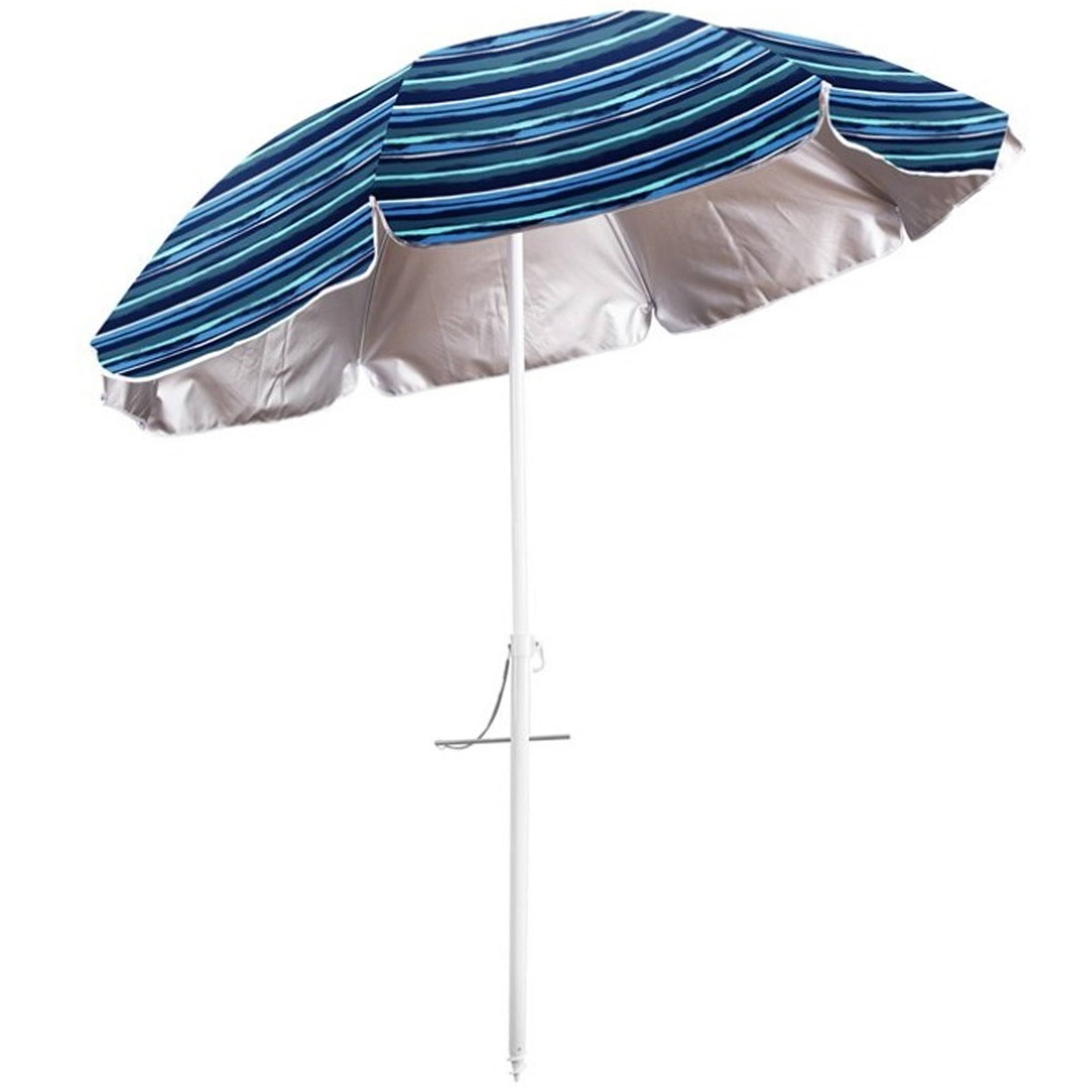 Gerimport Parasol UV50 - Maritiem blauw/wit - D180 x H195 cm - zomer/strand - 8 vlakken -