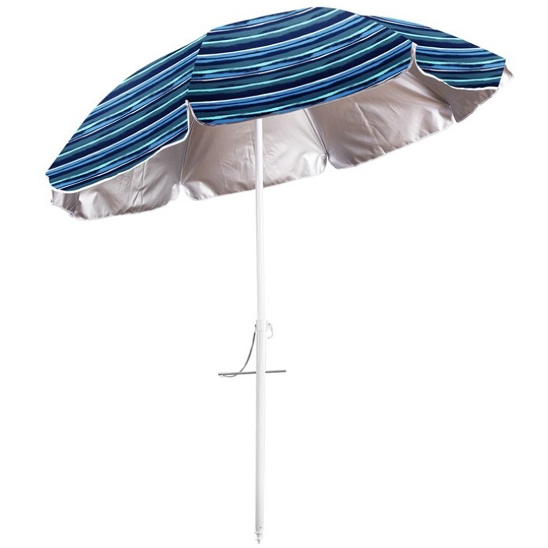 Gerimport Parasol UV50 - Maritiem blauw/wit - D220 x H210 cm - zomer/strand - 8 vlakken -