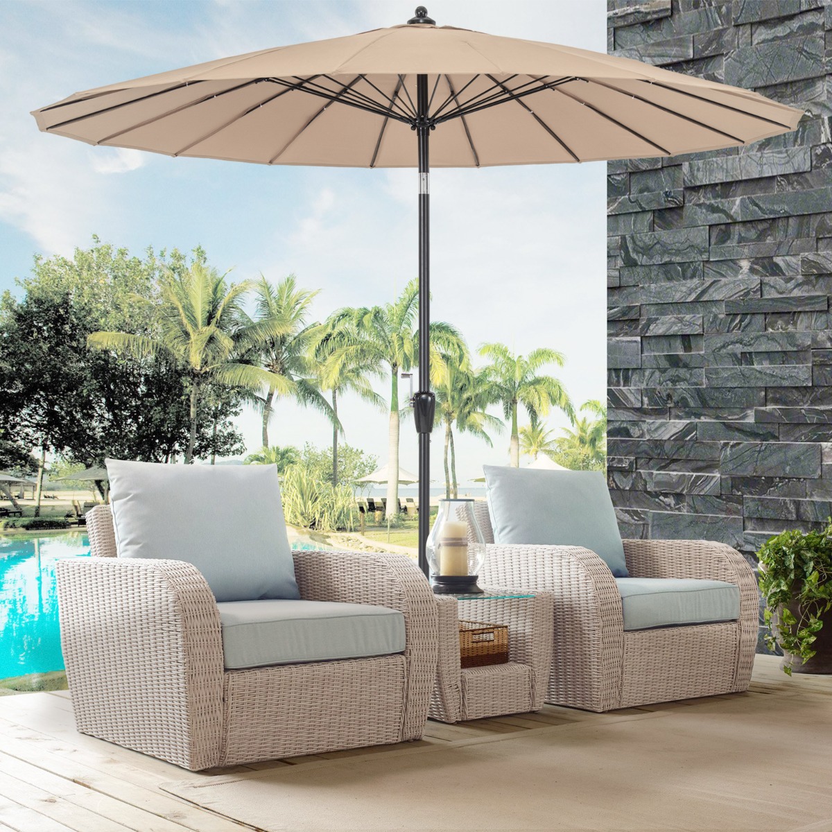 Costway Ø 265 cm Tuinparasol Kantelbare Parasol met Zwengel Buiten Paraplu met 18 Stangen & UV-bestendig Doek