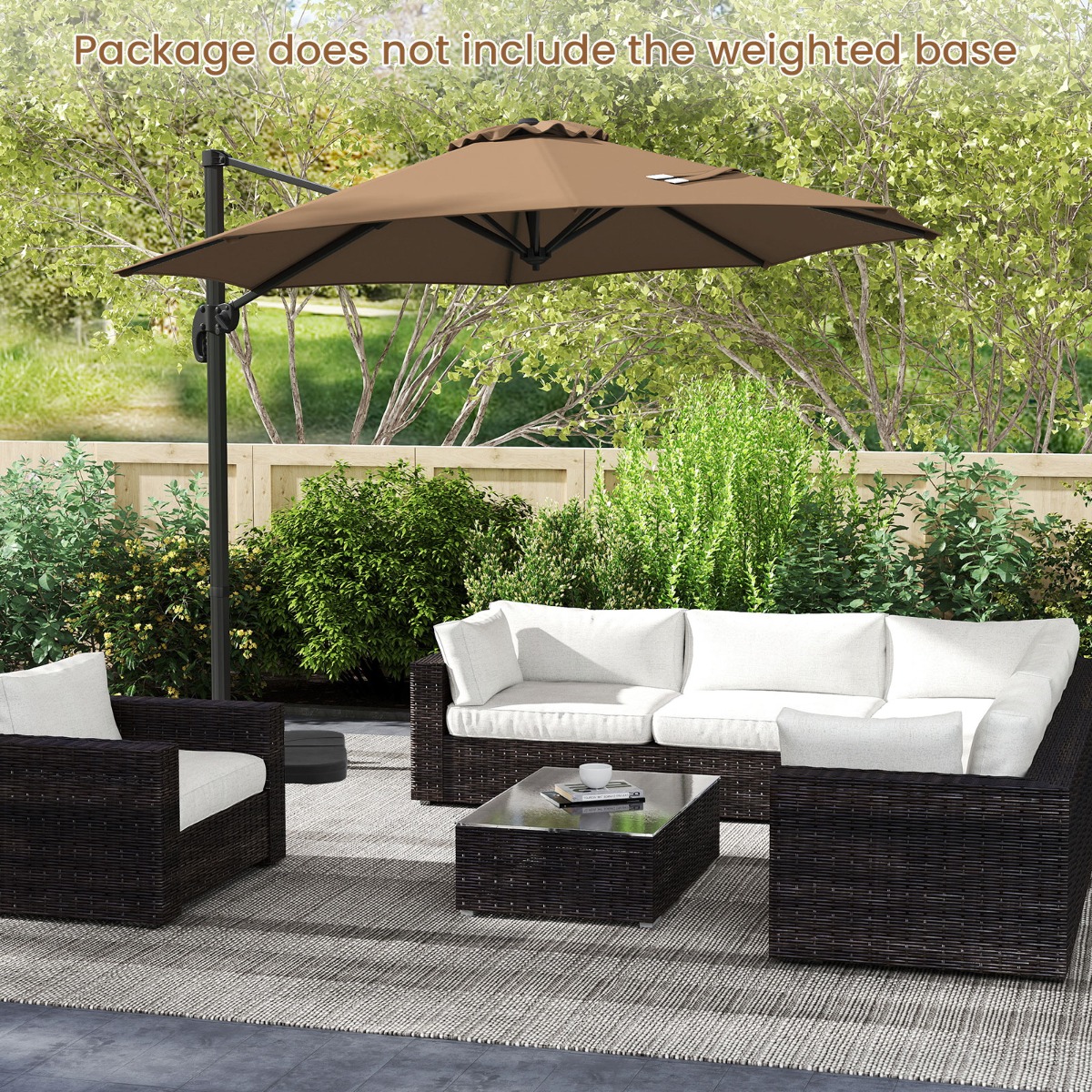 Costway Ronde Terrasparasol 294 x 247 cm Zweefparasol met 360° Rotatie Kruisvormige Voet 5 Verstelbare Hellingen 8 Baleinen Aluminium Paal