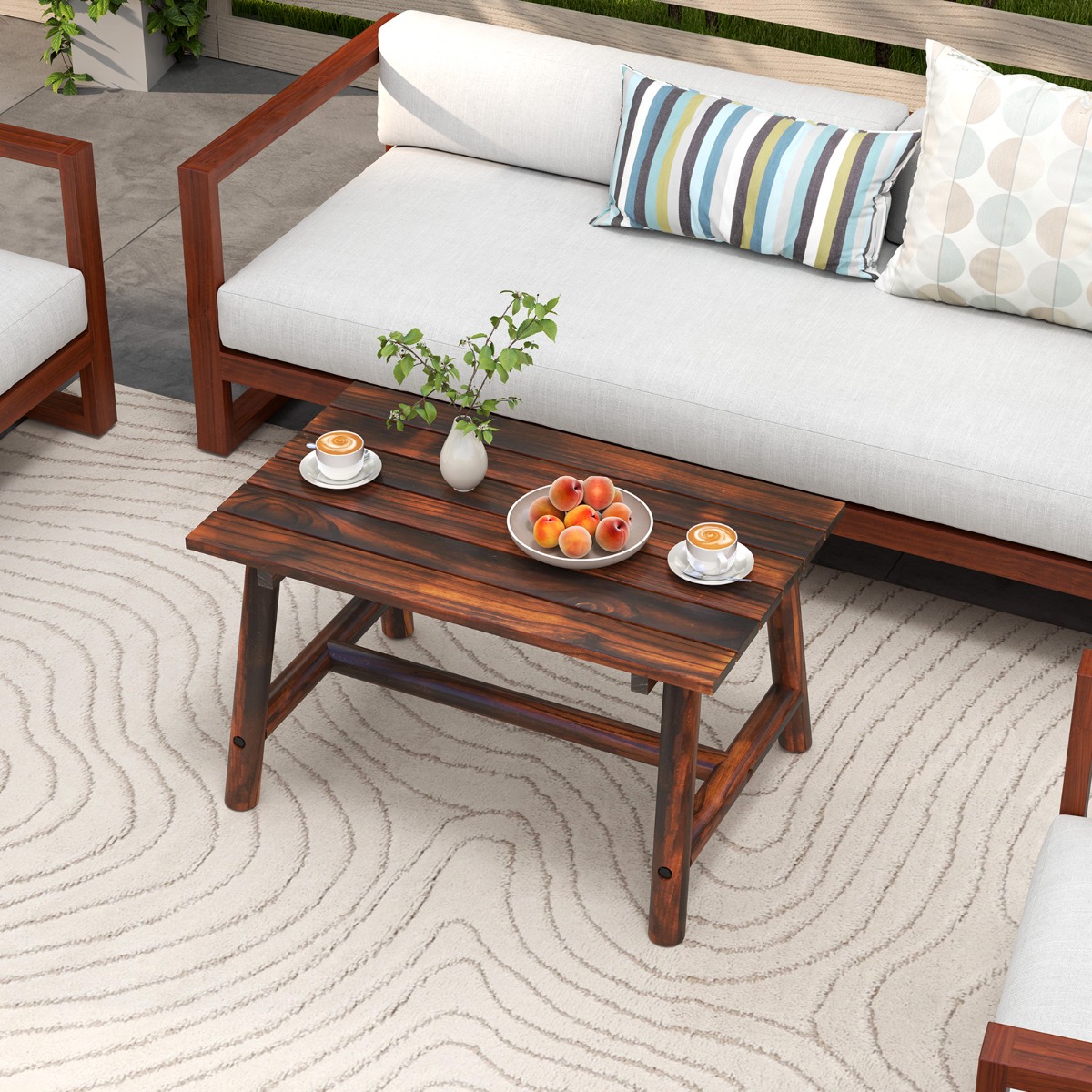 Costway 90 CM Massief Houten Tuintafel met Lamellenblad Rechthoekige Buitentafel Belastbaar tot 125 kg voor Tuin Terras Gazon