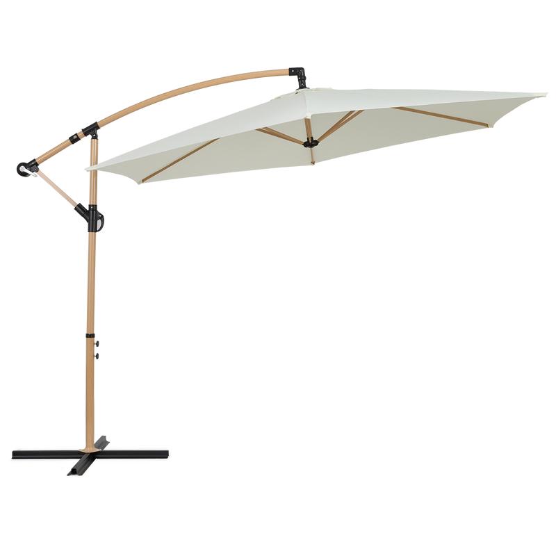 Zweefparasol in houtlook - Crème