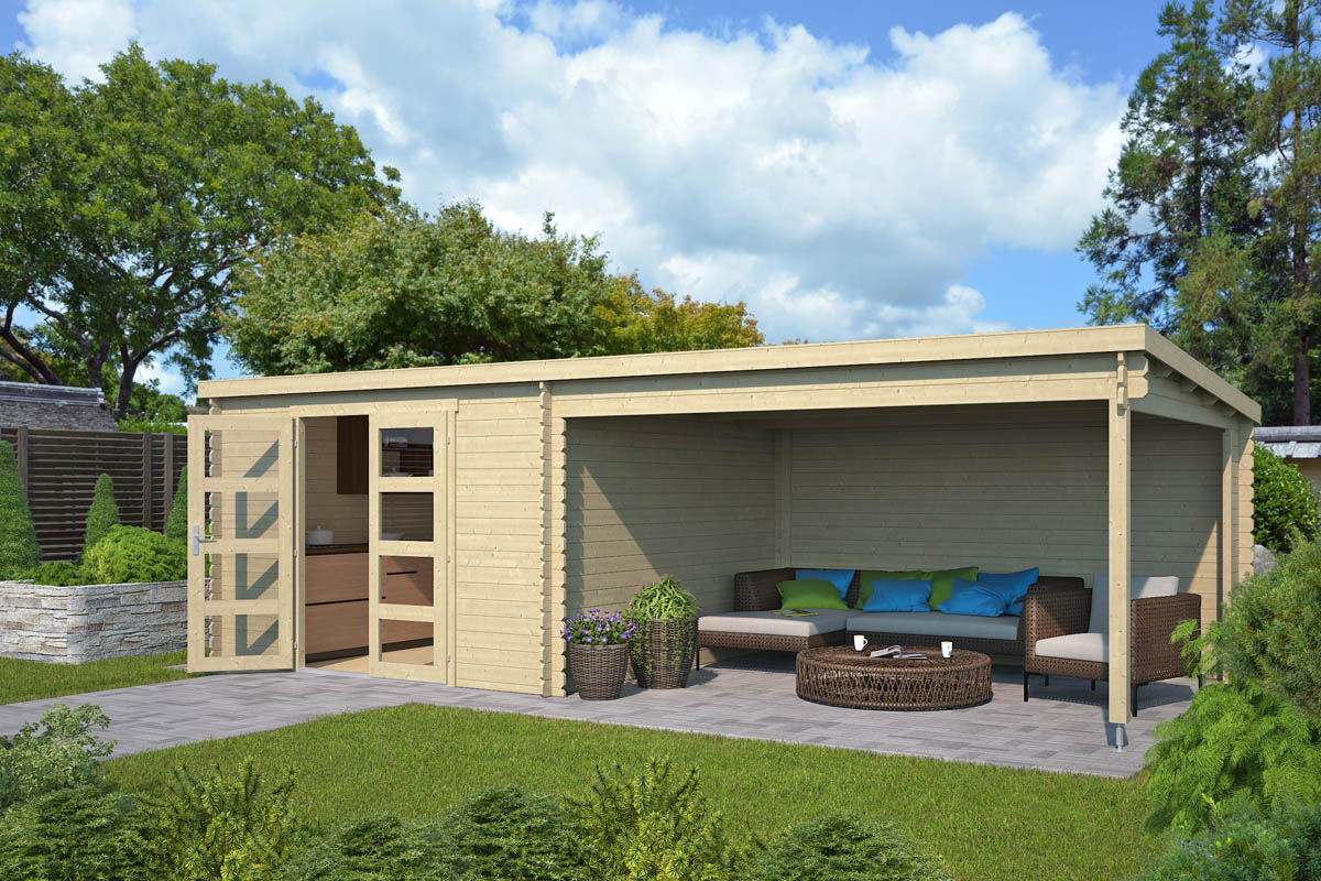 Van Kooten Tuin en Buitenleven Outdoor Life Olenka Blokhut 730x350 cm 28 mm vuren blank- Zadeldak- - Outdoor Life