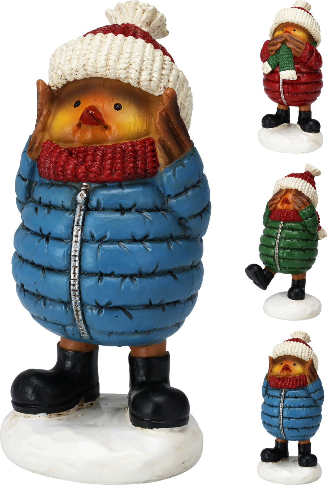 Nampook Vogel met jas 8x9x18 cm 3ass kerstversiering - 