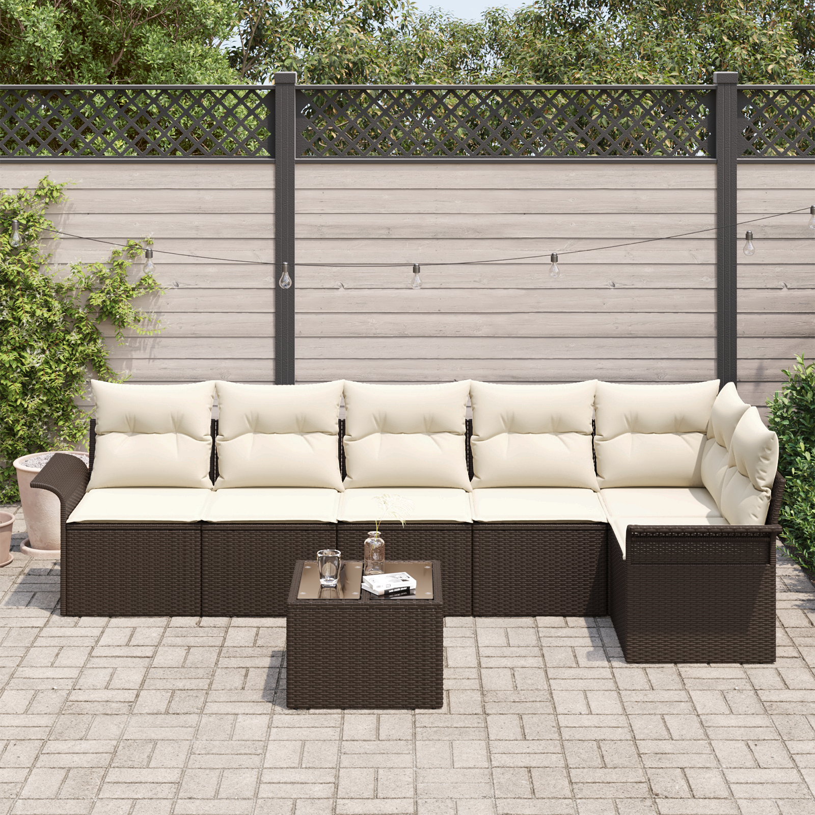 vidaXL 6-delige Tuinbankenset met kussens poly rattan grijs