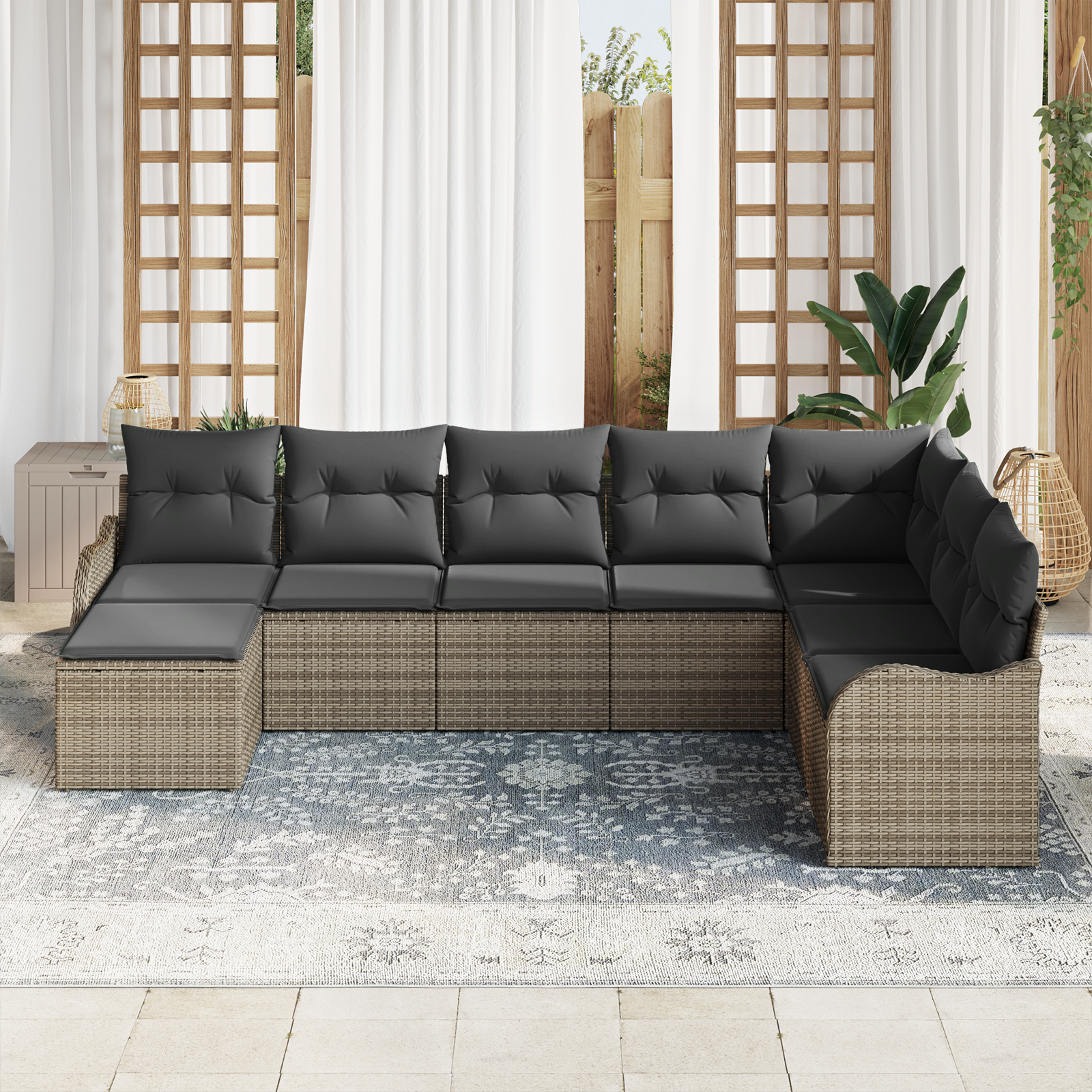 vidaXL 8-delige Tuinbankenset met kussens poly rattan grijs