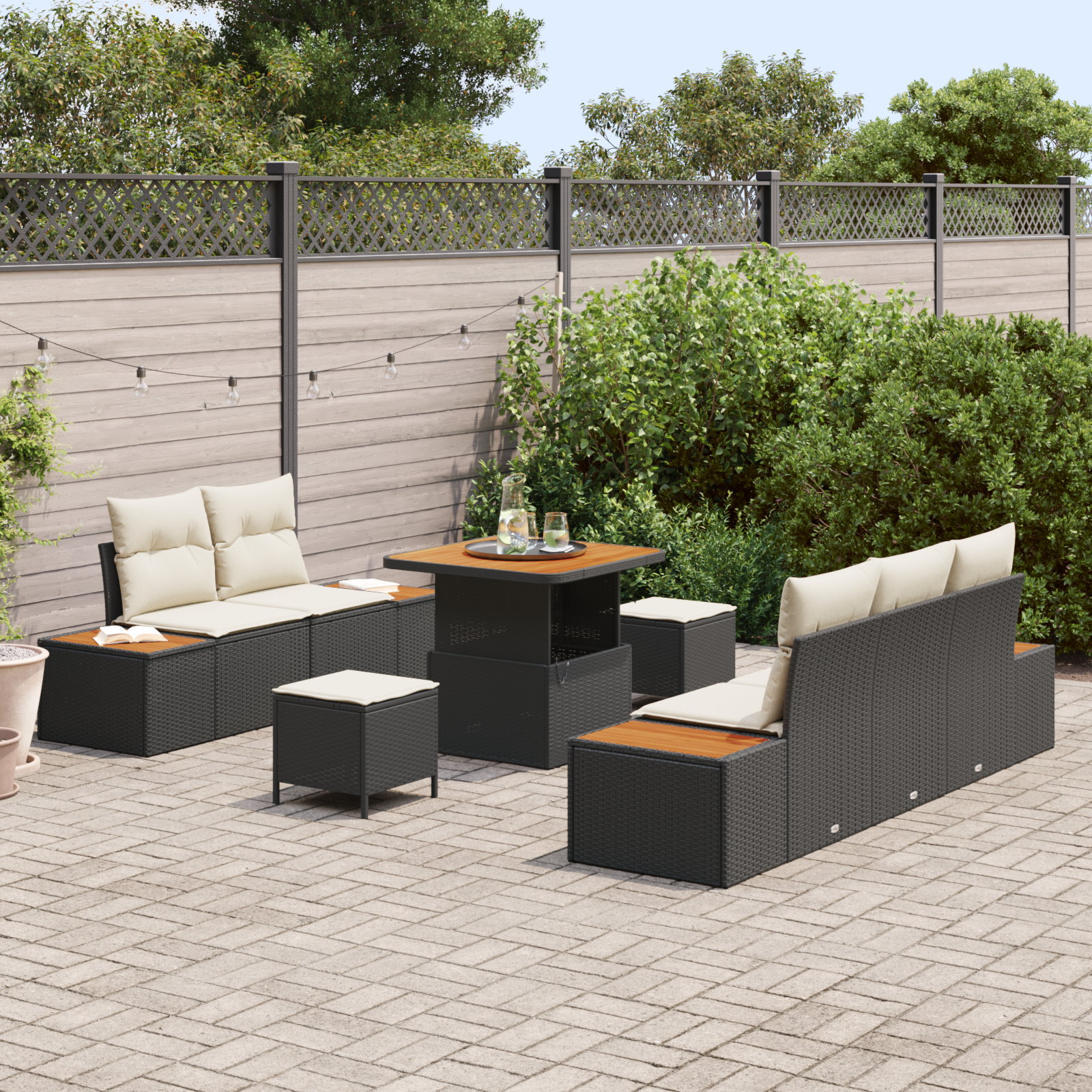vidaXL 8-delige Tuinbankenset met kussens poly rattan acacia zwart