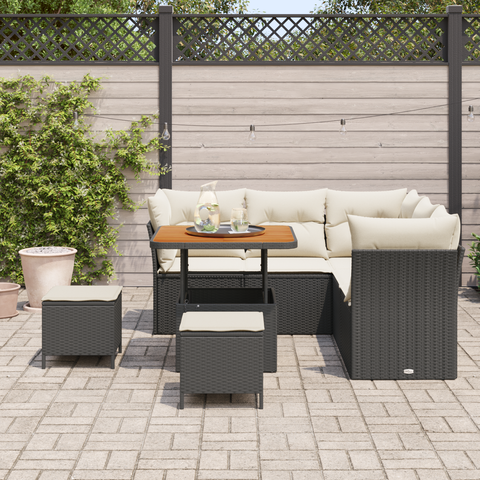 vidaXL 8-delige tuinset met kussens zwart poly rattan acacia