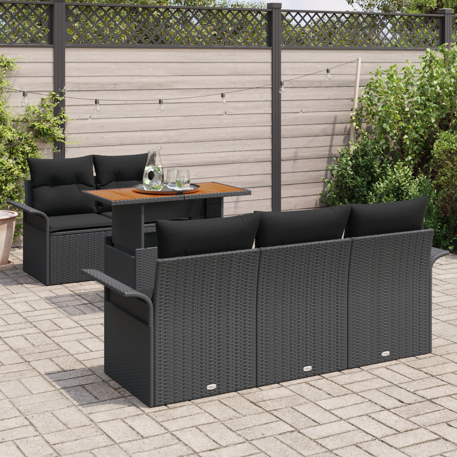 vidaXL 6-delige tuinbankset met kussens zwart poly rattan