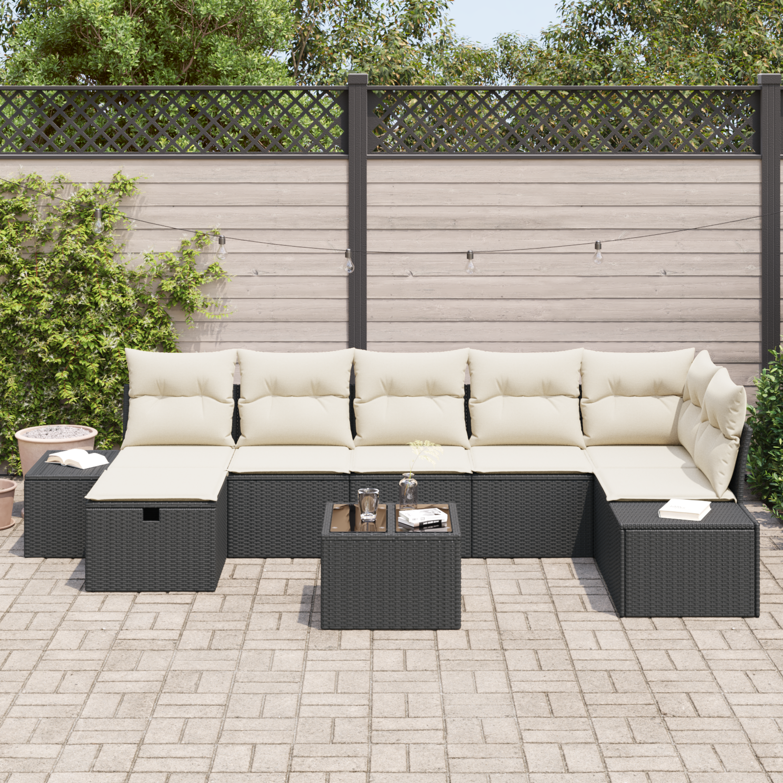 vidaXL 8-delige Tuinbankenset met kussens poly rattan zwart