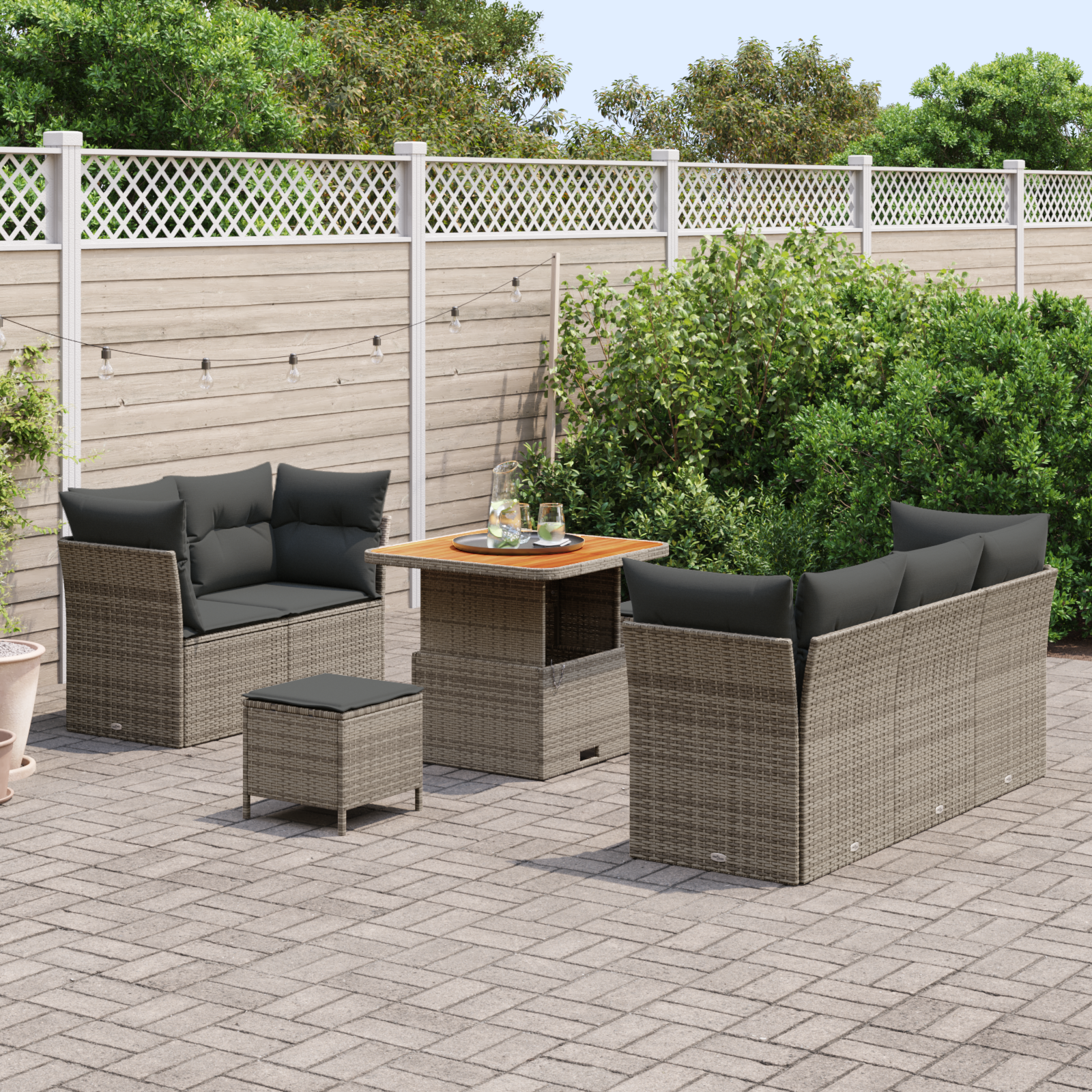 vidaXL 8-delige tuinset met kussens - Grijs Poly Rattan Acacia