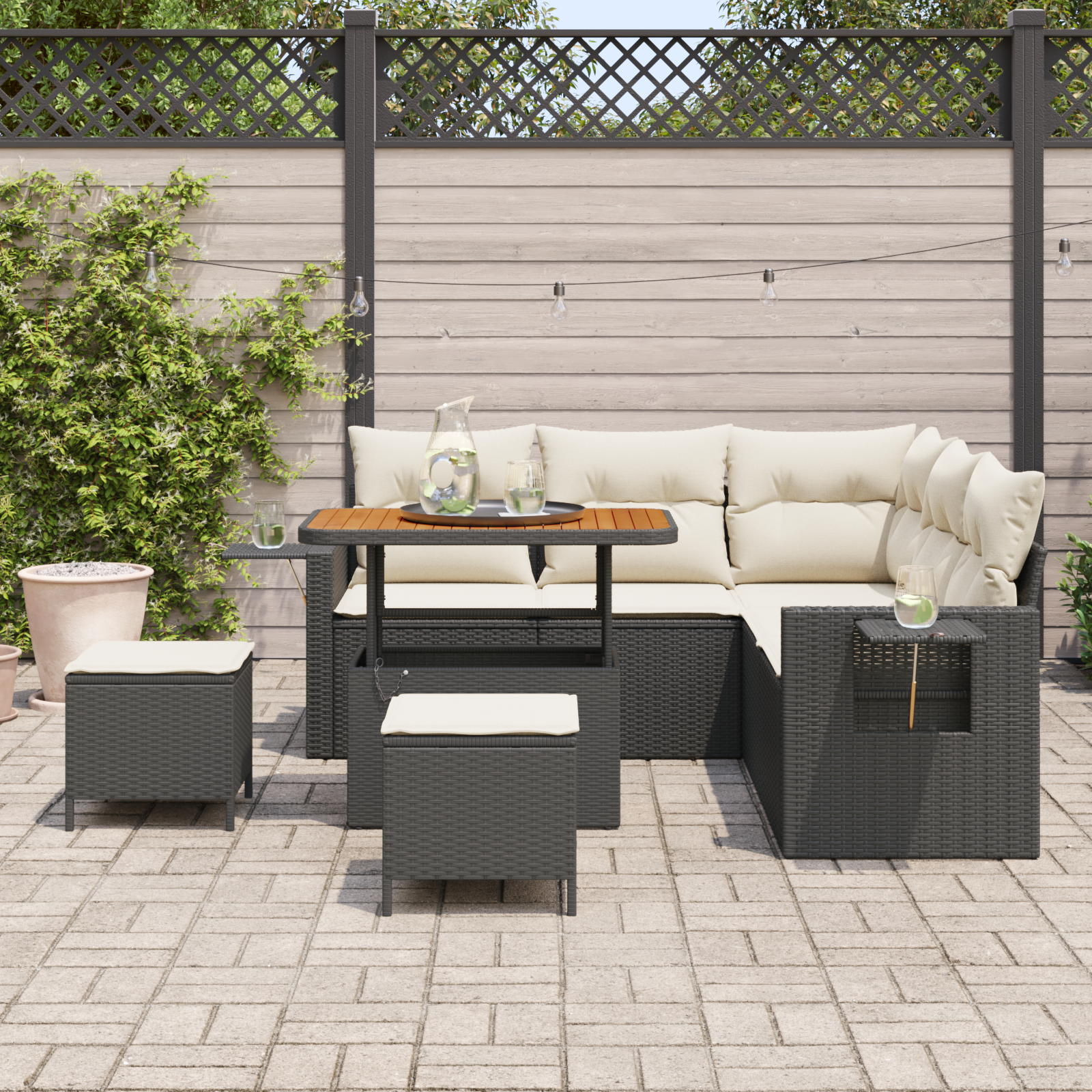vidaXL 8-delige Tuinbankenset met kussens poly rattan acacia zwart