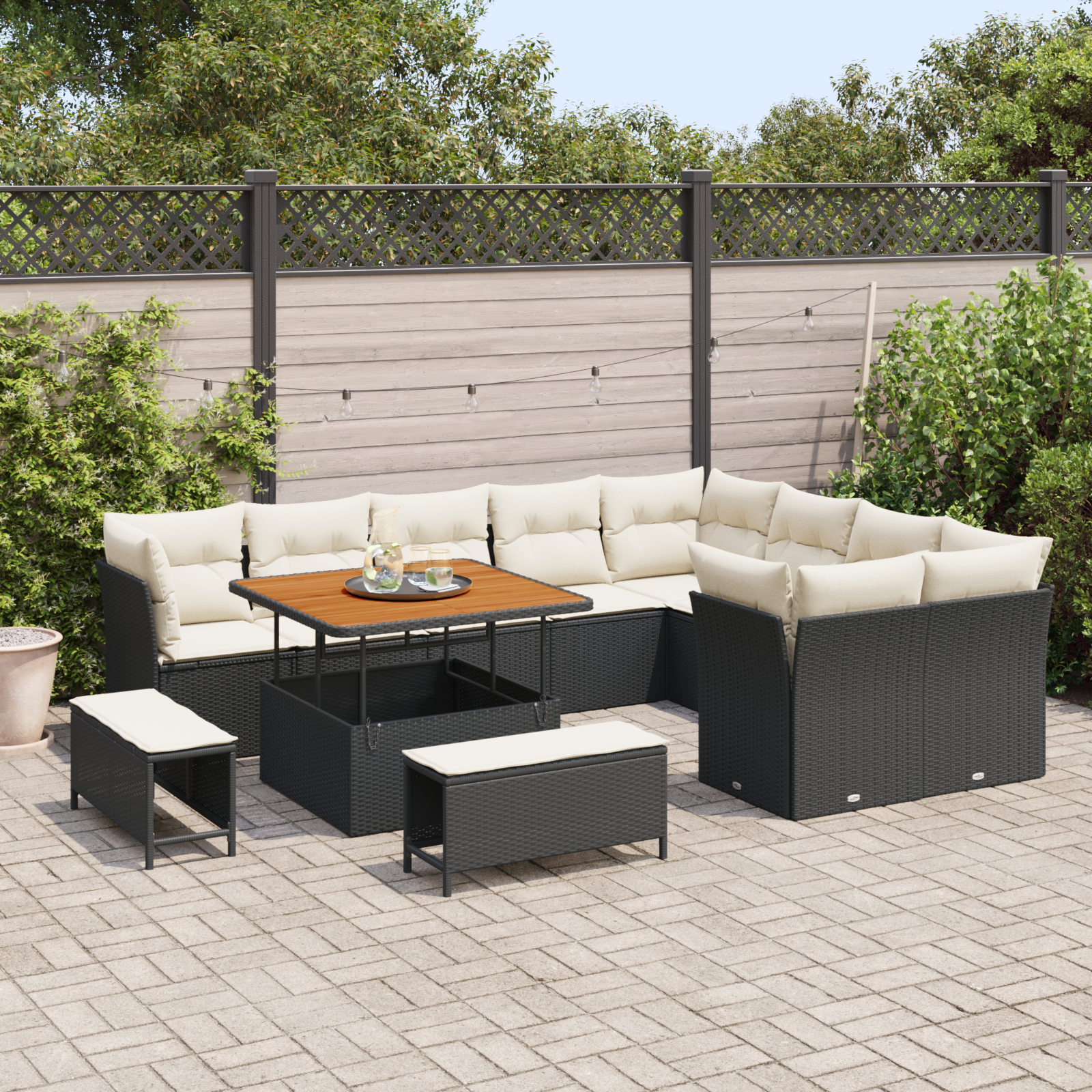 vidaXL 12-delige Tuinbankenset met kussens poly rattan acacia zwart