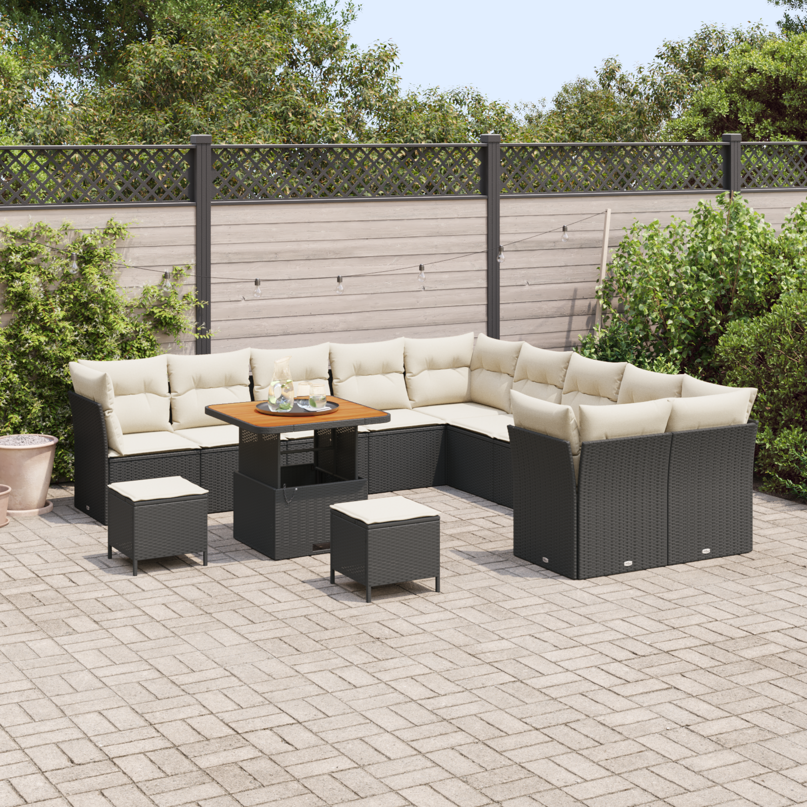 vidaXL 13-delige Tuinbankenset met kussens poly rattan acacia zwart