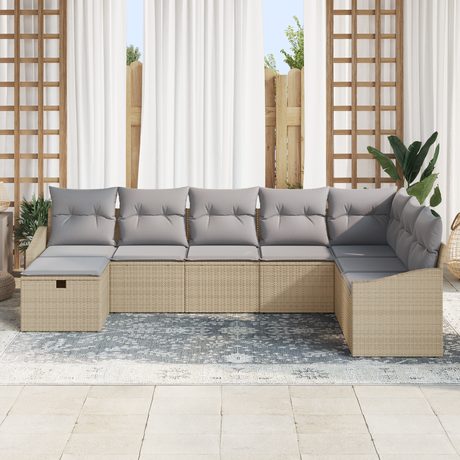 vidaXL 8-delige tuinset met kussens in beige poly rattan