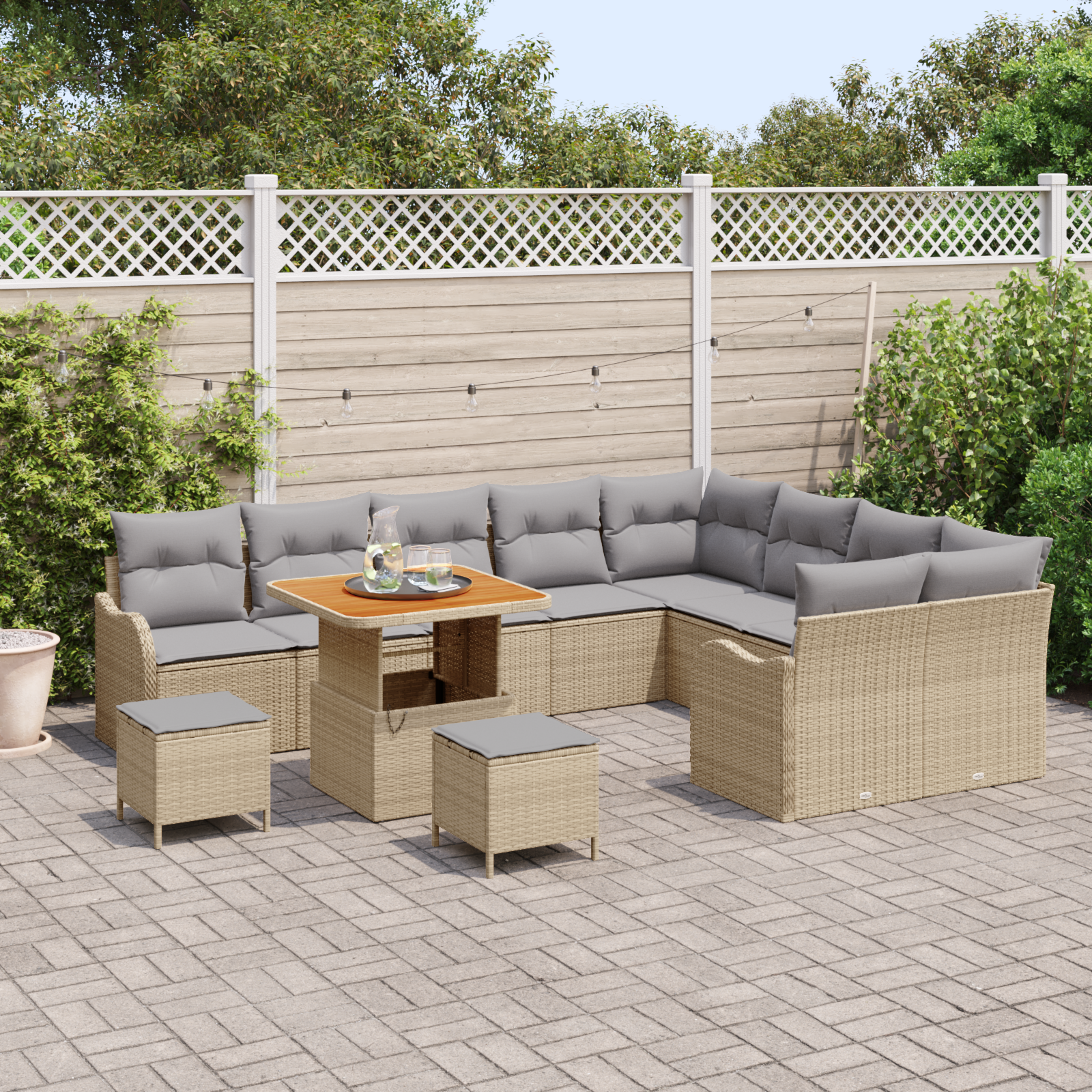 vidaXL 12-delige Tuinbankenset met kussens poly rattan acacia beige