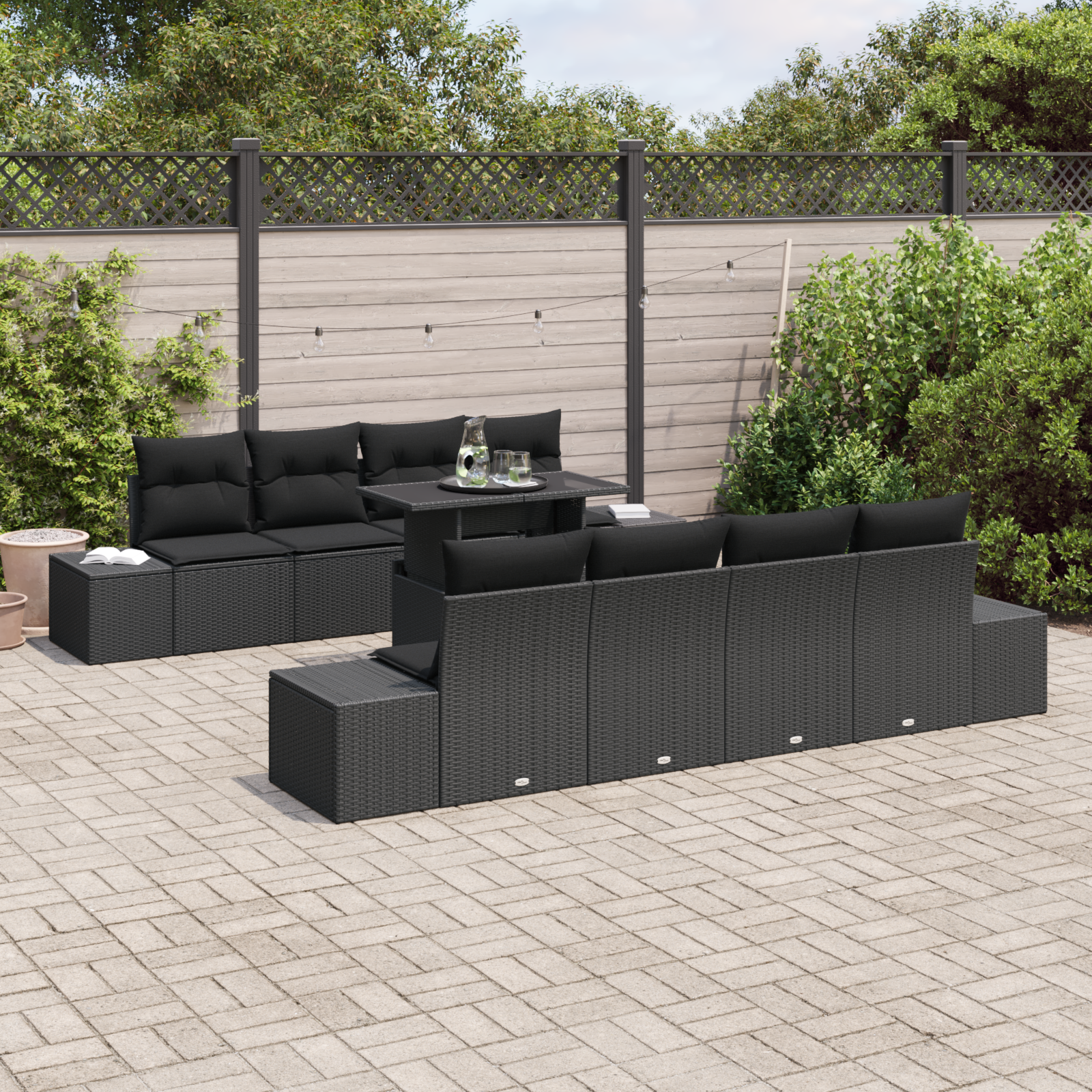 vidaXL 9-delige tuinsofa set met kussens in zwart poly rattan