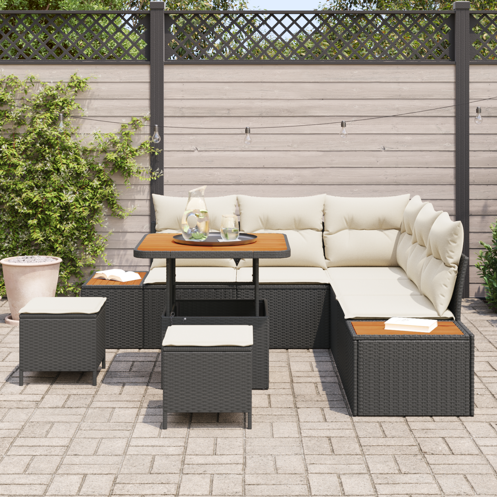 vidaXL 8-delige tuinset met kussens zwart poly rattan acacia