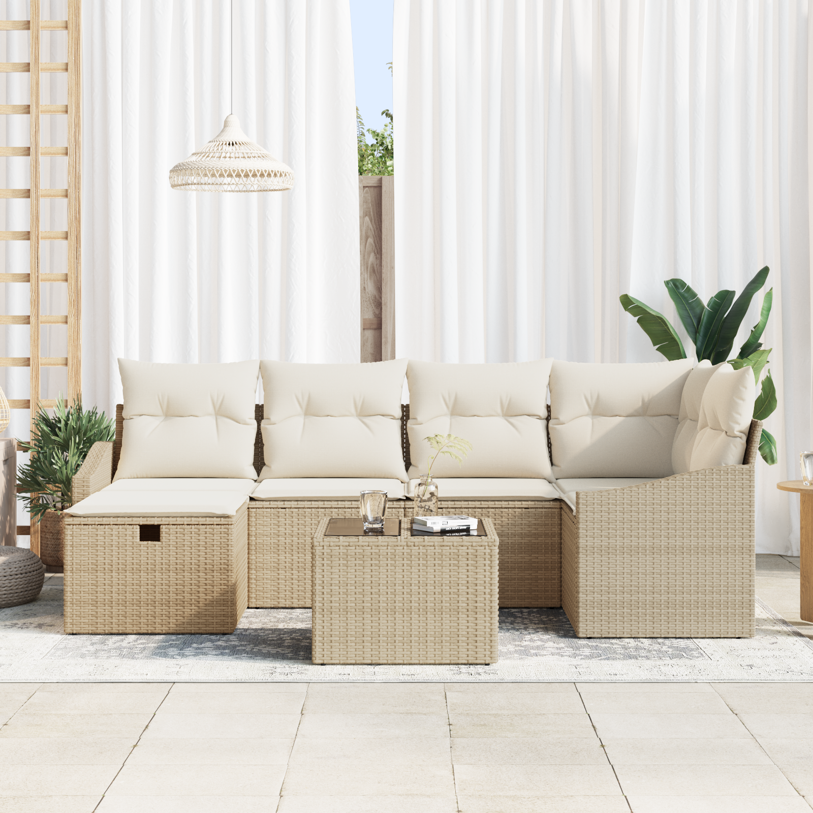 vidaXL 7 Stuks Tuin Sofa Set met Kussens Beige Poly Rattan